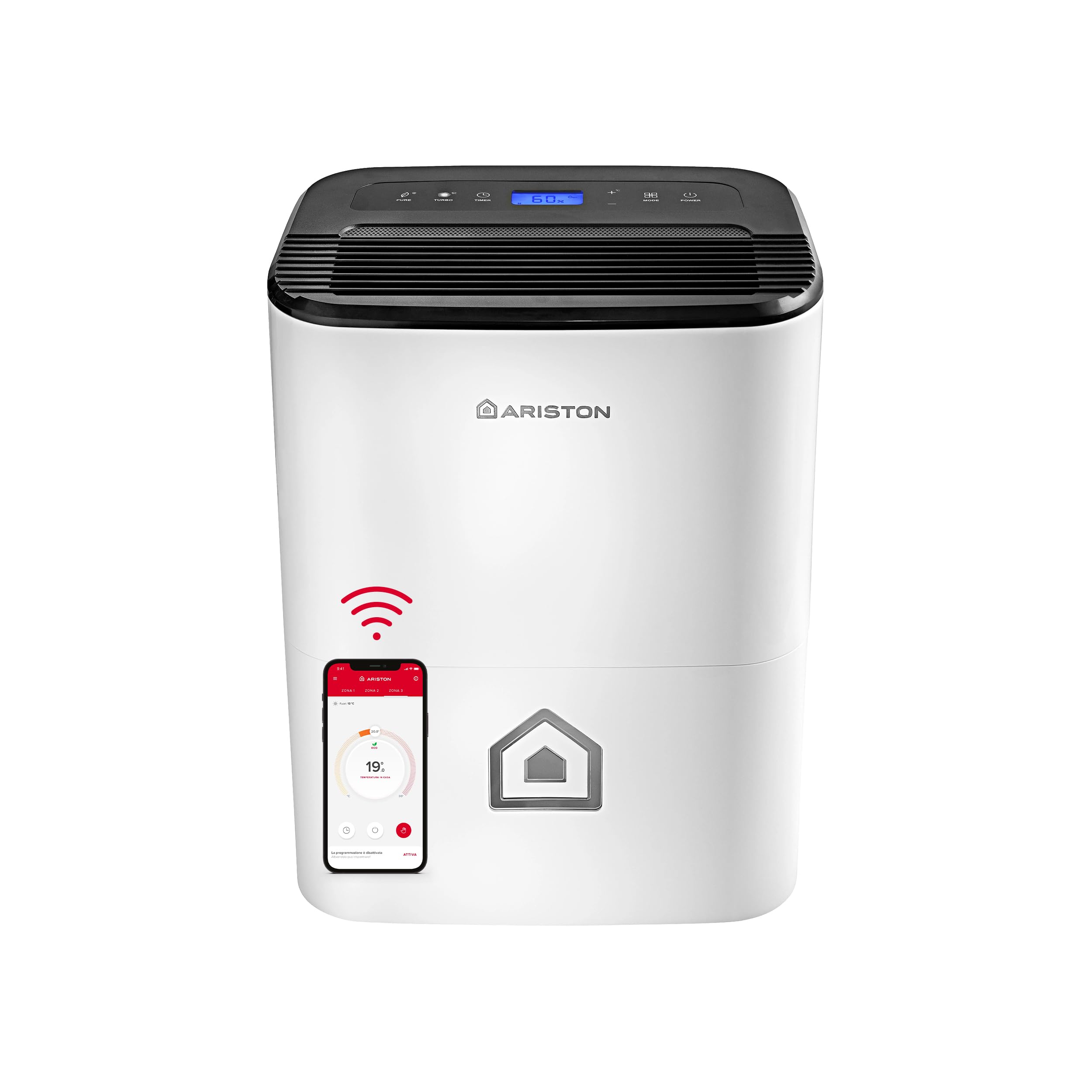 Ariston DEOS 21S NET Wifi - Deumidificatore Casa Muffa Portatile 21L/​24h con Ruote, Aree Fino 50㎡ Assorbi Umidità ‎35x25x51, Filtro Hepa Purifica Aria e Ampio Display, Consumo 440w Compatibile con App