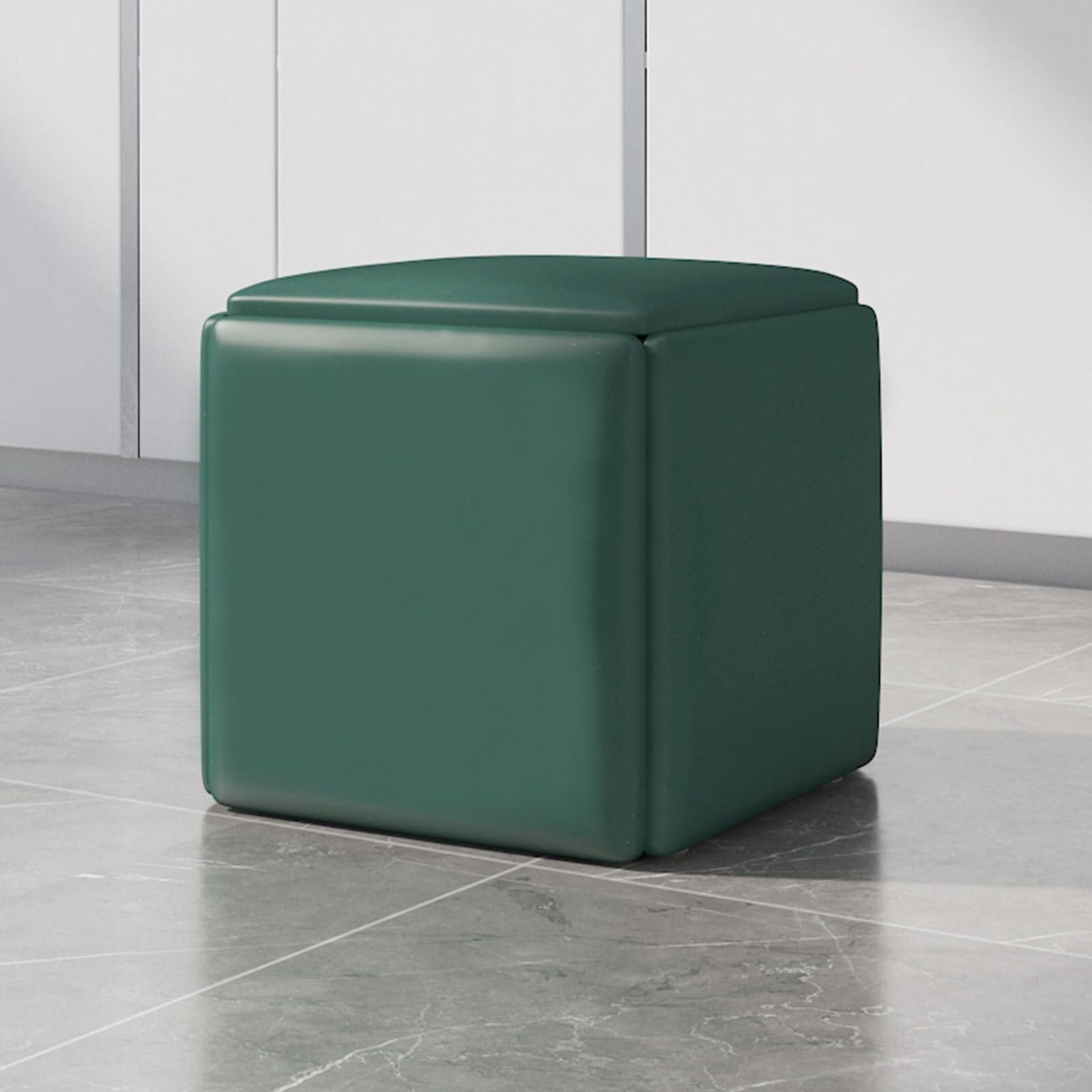 Taburete 5 en 1 verde de poliuretano, silla de tocador con ruedas giratorias