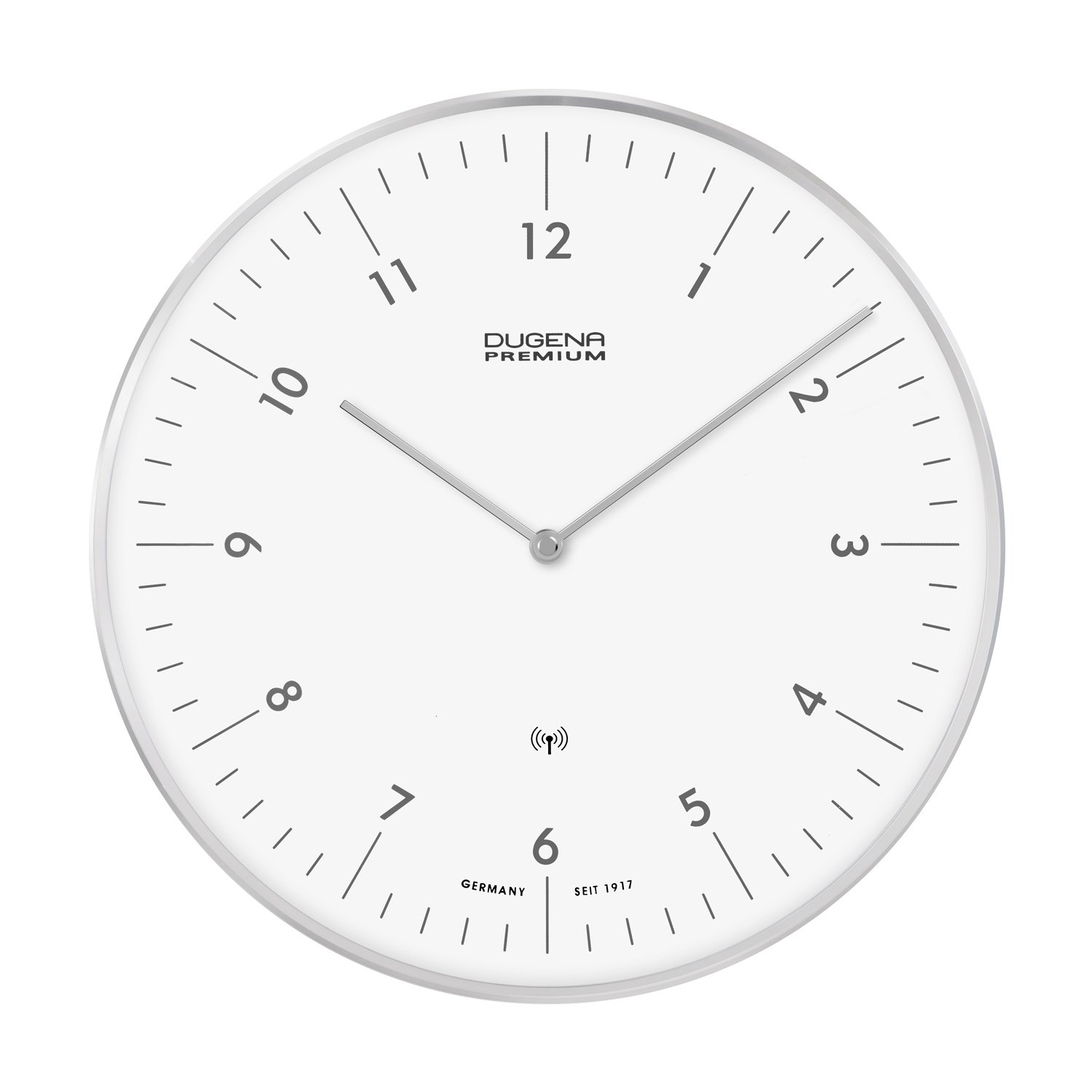 Dugena Dessau Funk-Wanduhr, silber, 32 cm, Araber, silber