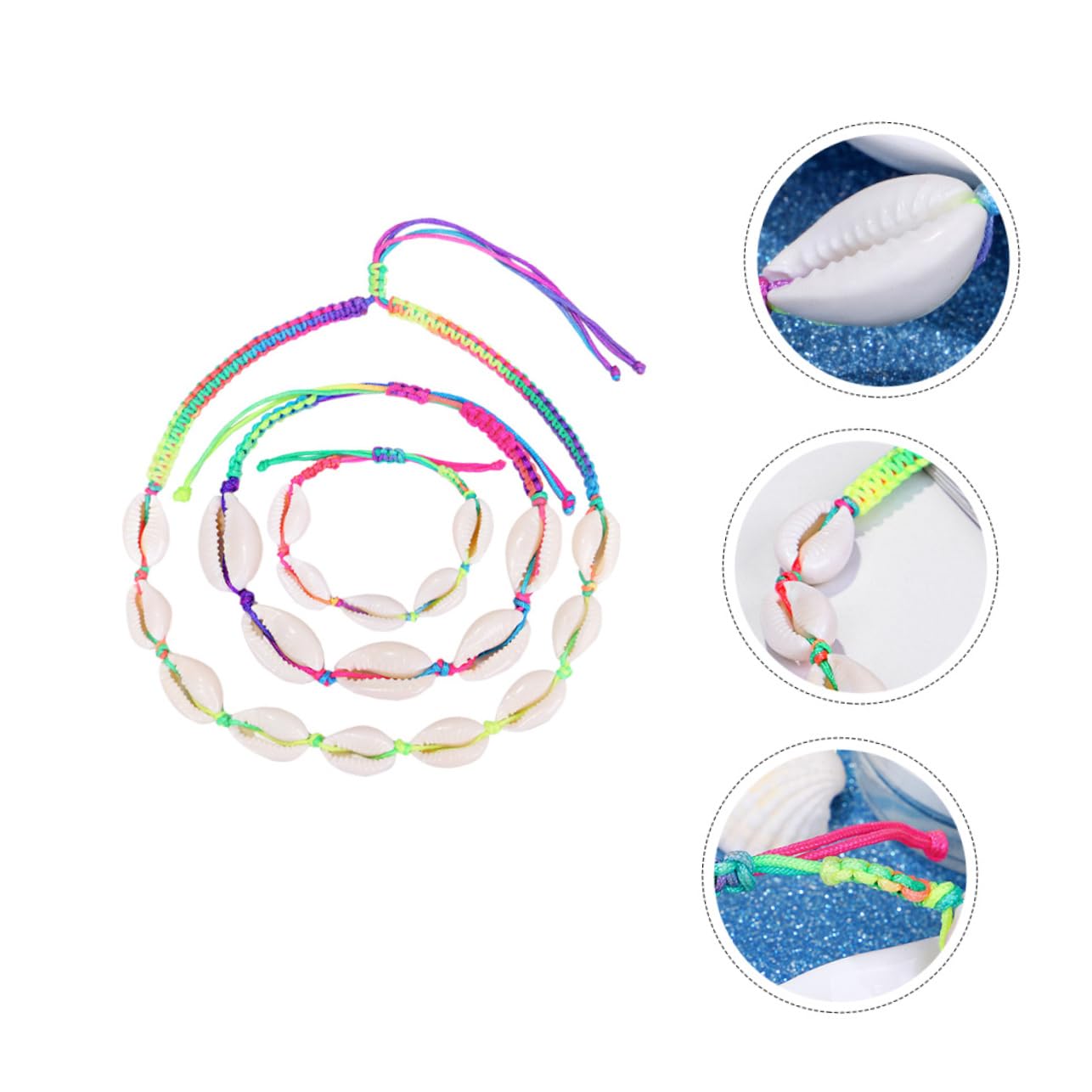 Accesorios 1 Juego de tobillera de concha colgante de concha joyería para mujer collar de cuentas bohemio cuerda trenzada