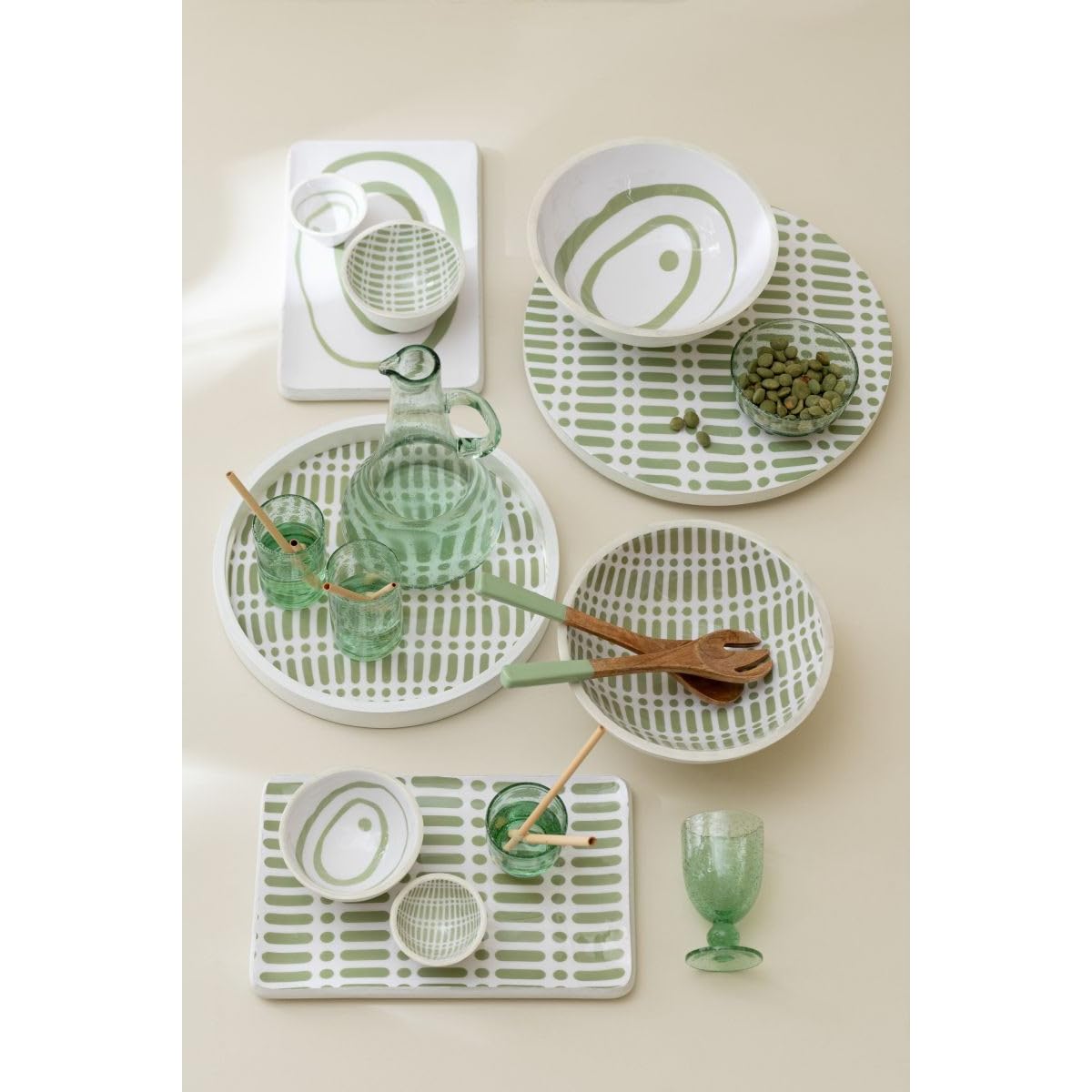 Paris Prix Plateau Tournant en Bois Tod 45cm Vert & Blanc