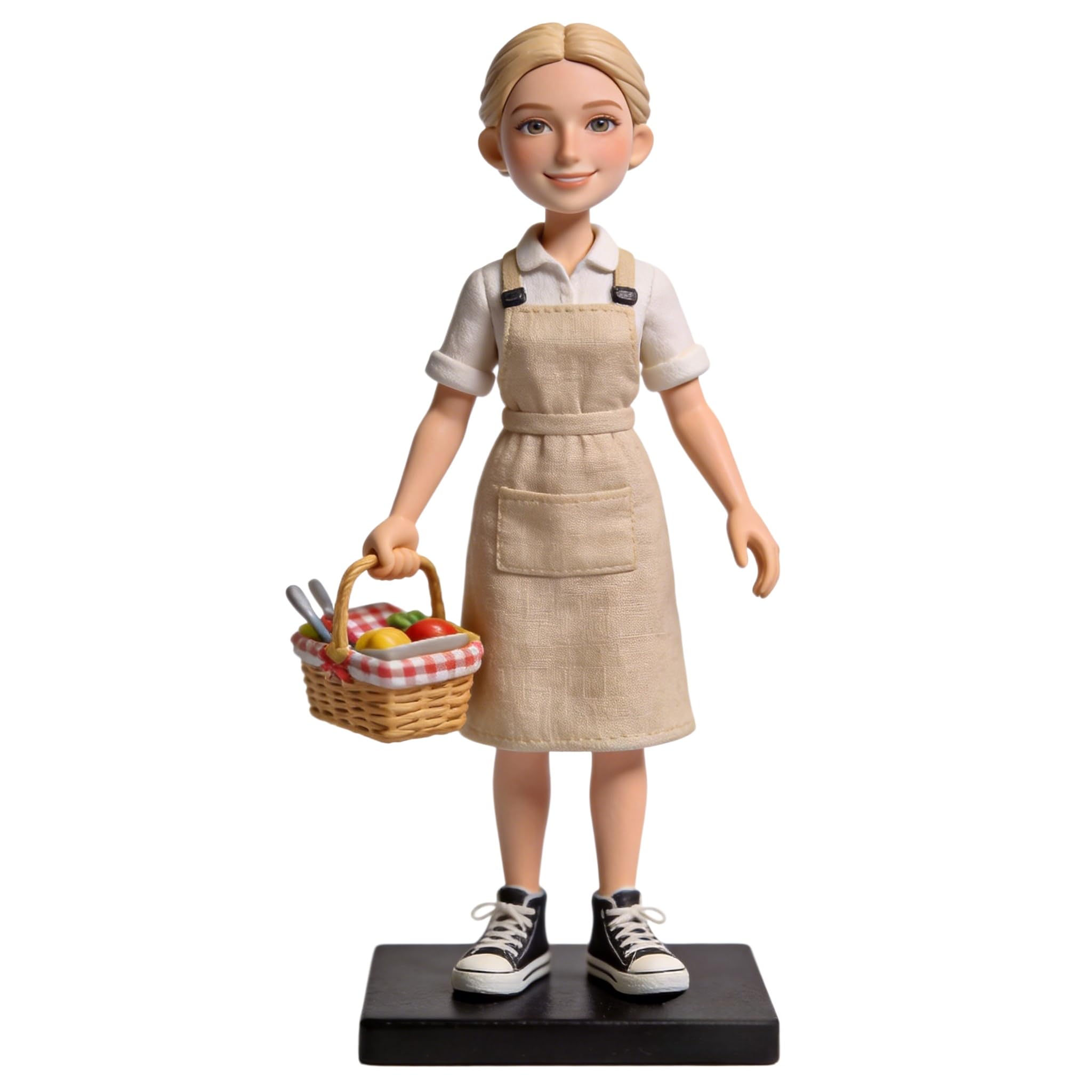 Figura 3D personalizada de ama de casa, figura 3D personalizada de la foto, arcilla polimérica hecha a mano de cuerpo completo con mini cesta de picnic, regalo personalizado de jubilación de