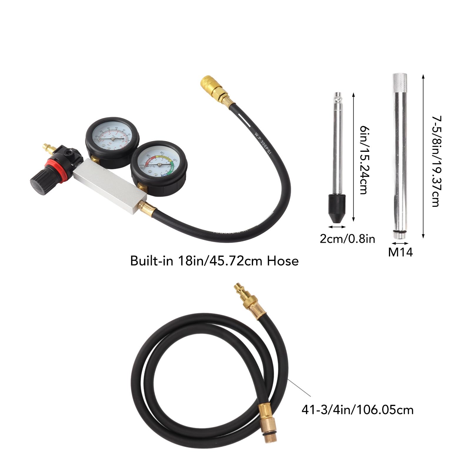Generic Probador de Fugas de Cilindro, Herramienta de Detección de Doble Calibre para Control de Presión de Compresión del Motor de Gasolina, Kit Completo para Uso Universal