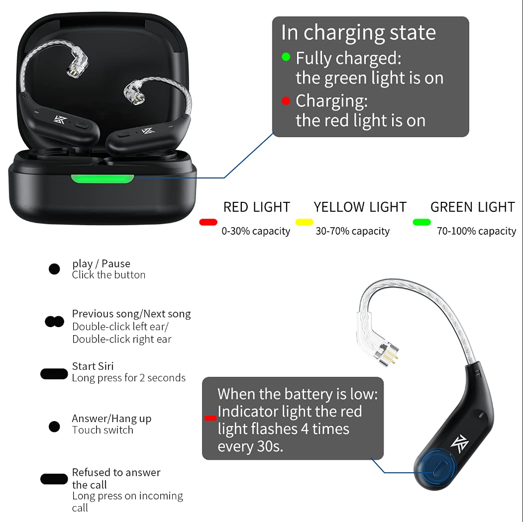 G.K KZ AZ09 Cable KZ ZSN pro X aud KZ ZS10 pro Upgrade para KZ Auriculares, Bluetooth 5.2 Wireless Earhook con Micrófono para ZSN, ZSN pro, ZS10, ZSN pro X, ZEX, ZEX pro, ZAS, DQ6