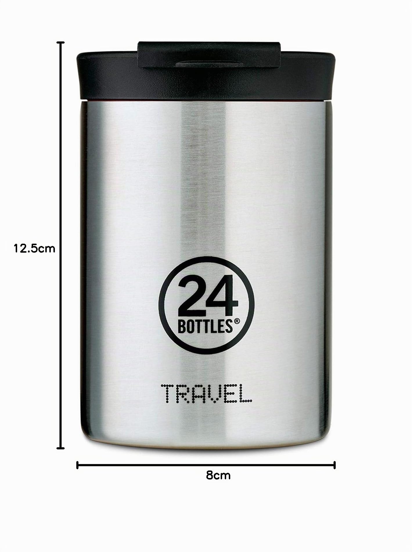 24BOTTLES Travel Tumbler - Mug Isotherme Cafe et The 350 ml, Tasse Isotherme 100% Hermétique, Thermos 6h Hot et 24h Cold, Bouteille Gourde Isotherme Inox Écologique au Design Italien, Brushed Steel