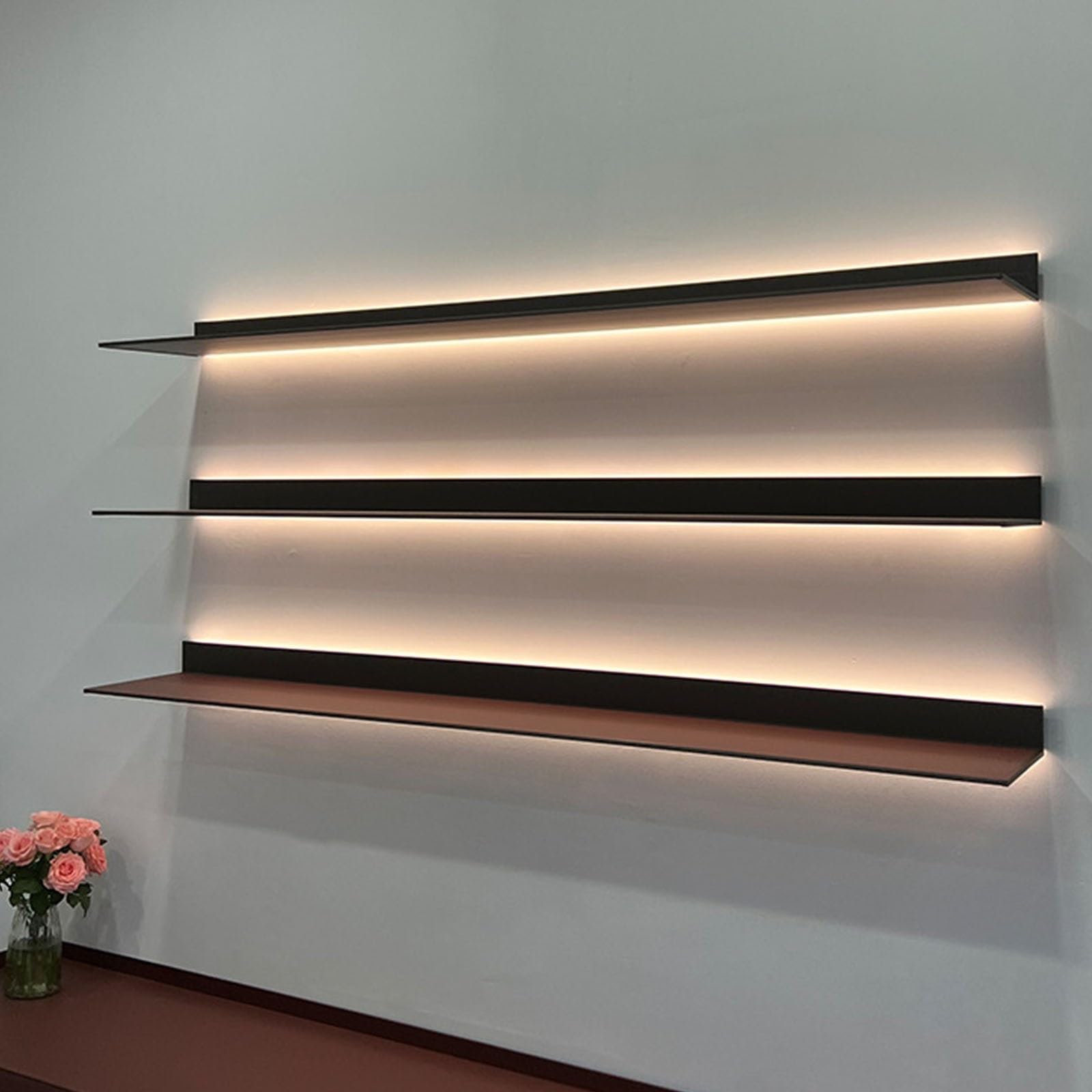 Estantes flotantes LED de metal de pared con capacidad de alto peso para salón, cocina y baño, color negro Slish 60 cm Sto Solut