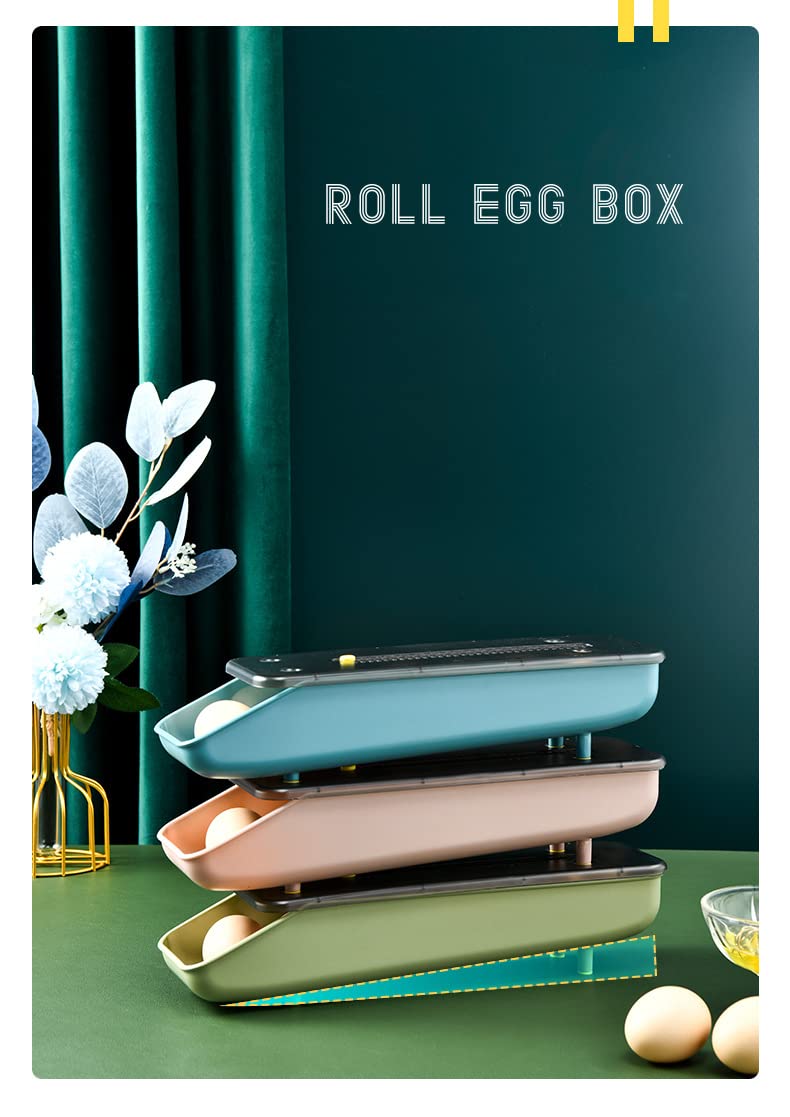 YYUNANG Automatic Rolling Egg Holder for Refrigerator Slide Design Egg Container for Refrigerator Plastic Egg Storage Box Chicken Egg Storage Container Egg Tray Holder for Household (Pink)… - Image 3