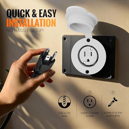 Vista 10 de Journeyman-Pro - Toma de corriente para exteriores resistente a la intemperie de 15 amperios y 125 voltios NEMA 5-15R kit de receptáculo con cable