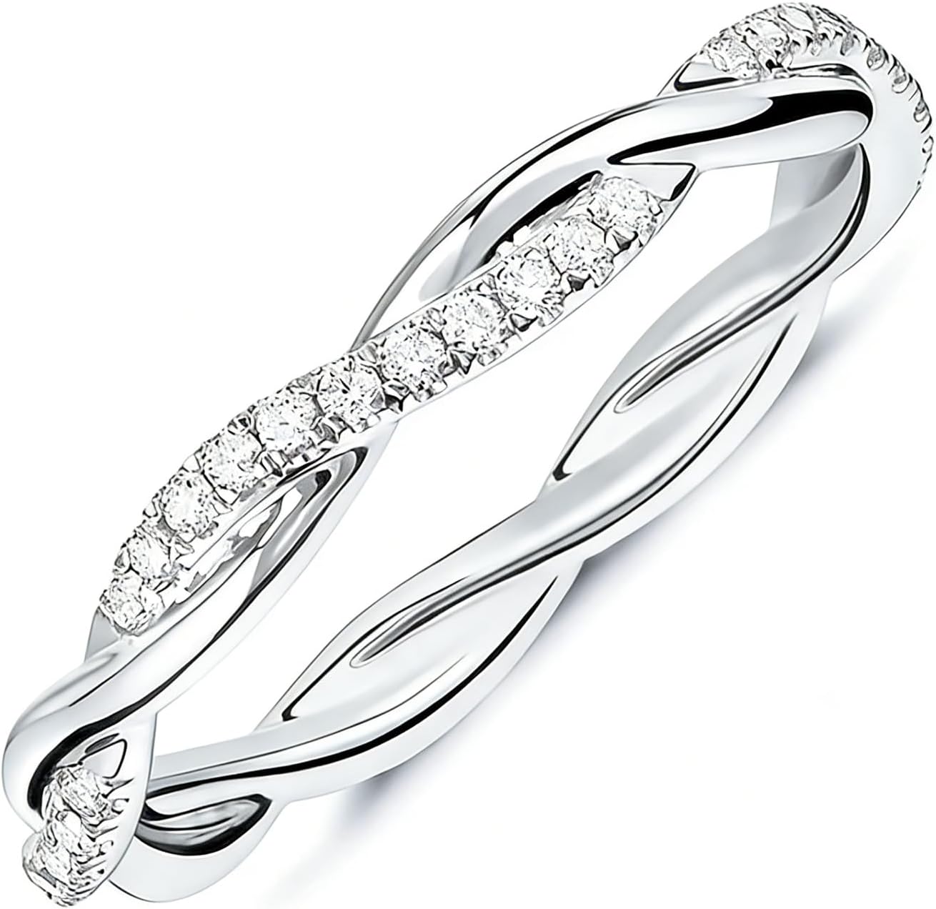 925 Sterling Silver Gold/Silver Plated Eternity Band Rings for Women,Cubic Zirconia Stackable Infinity Twist Rings Jewelry Gifts for Her,Minimalist Dainty Promise Engagement Wedding Rings Size:6-10
