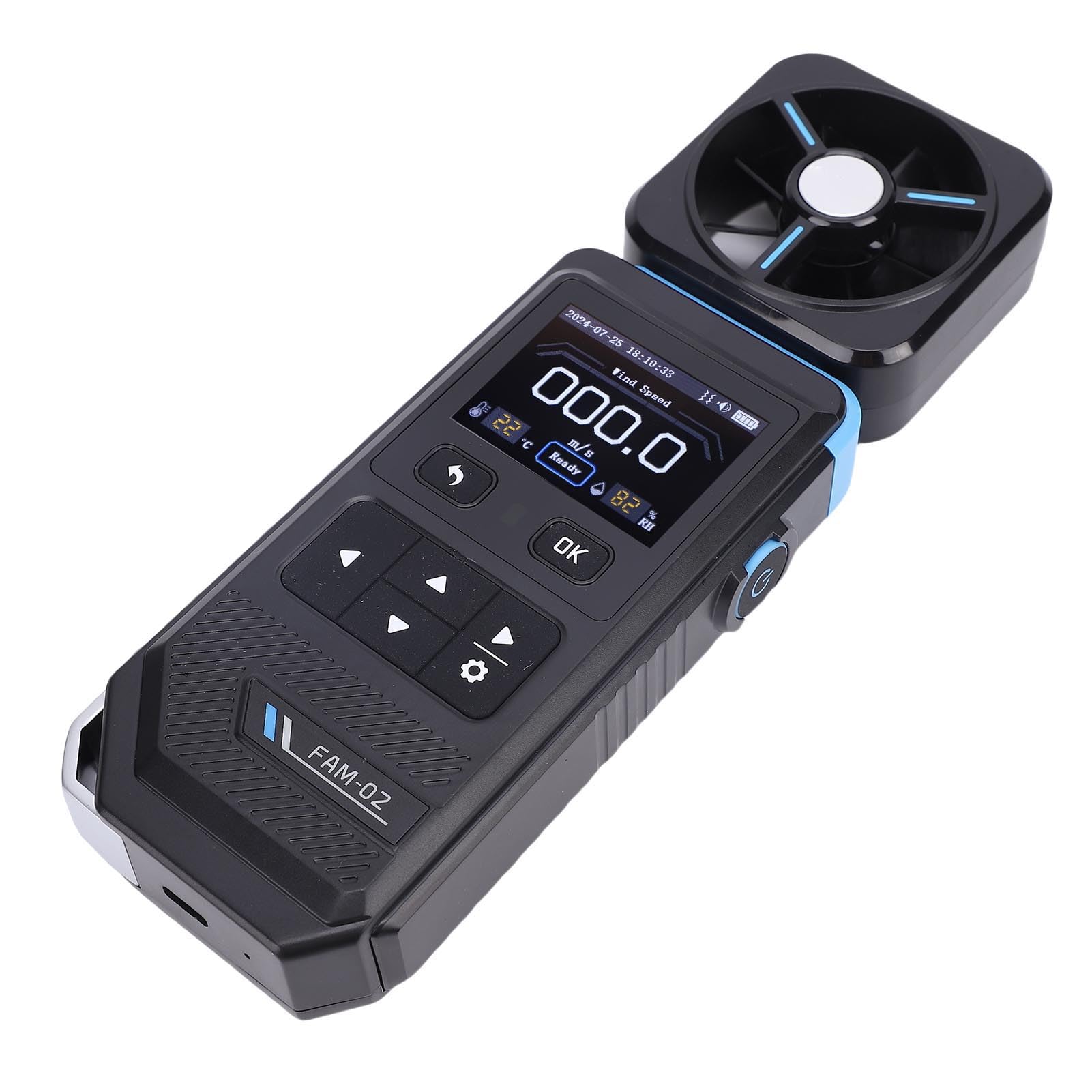 ViaGasaFamido Anemometro Digitale Portatile Misuratore di velocità e Temperatura del con Display a Colori Portata 30 M/s Ricaricabile Tramite USB per Uso Interno Esterno