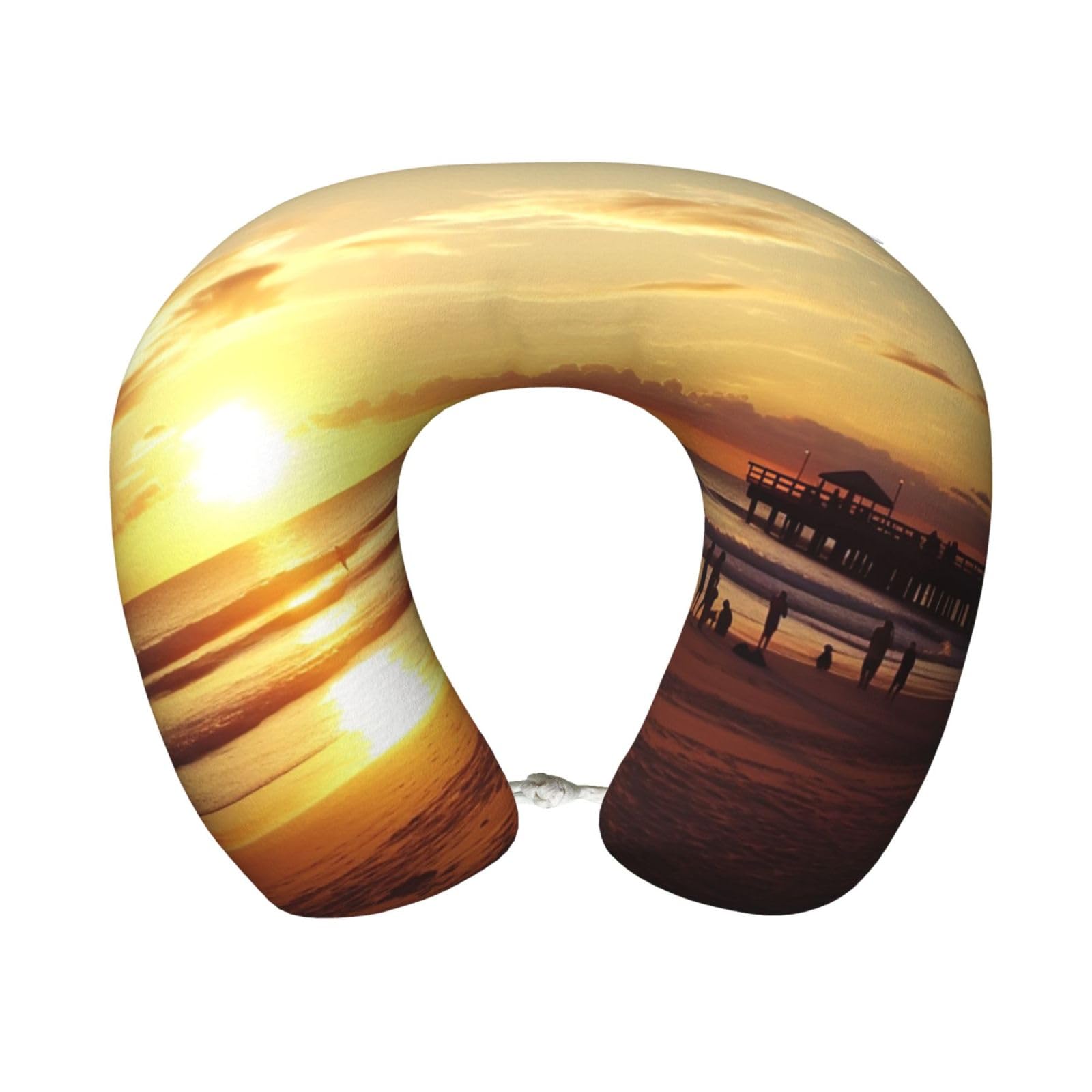 peiyeety Sunset Beach Travel Pillow Memory Foam - Comfortable U Shape Neck Pillows for Sleeping, Neck and Head Support Portable Airplane Pillow Adjustable Flight Pillow, Washable Cover