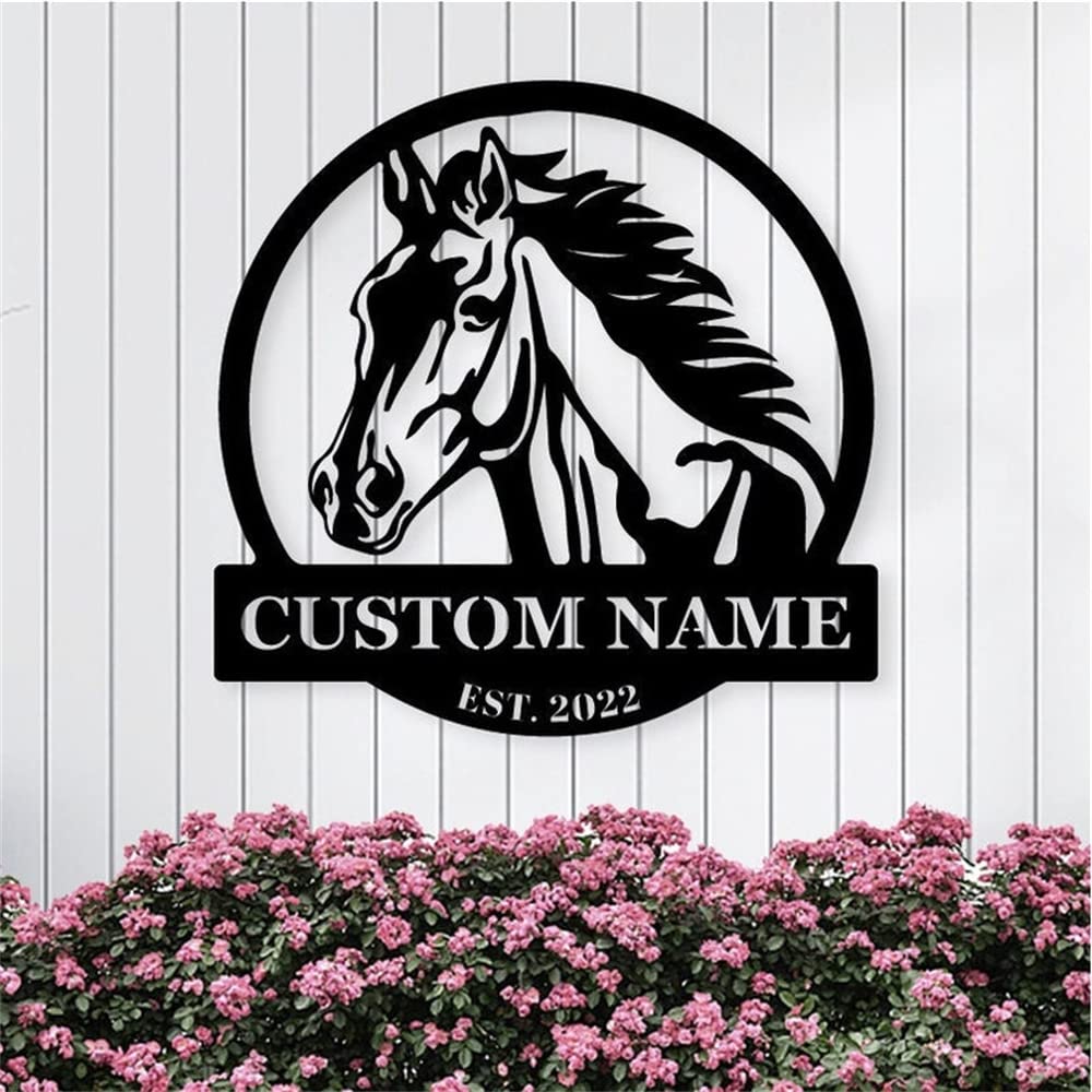 Riaeelvs Personalized Horse Heda Metal Wall Art,Custom Horse Ranch Metal Name Signs,Horse Stall Wall Decor,Horse Farm Decor,Barn Sign,Horse Sign,Camp Sign,Gifts For Anniversary*