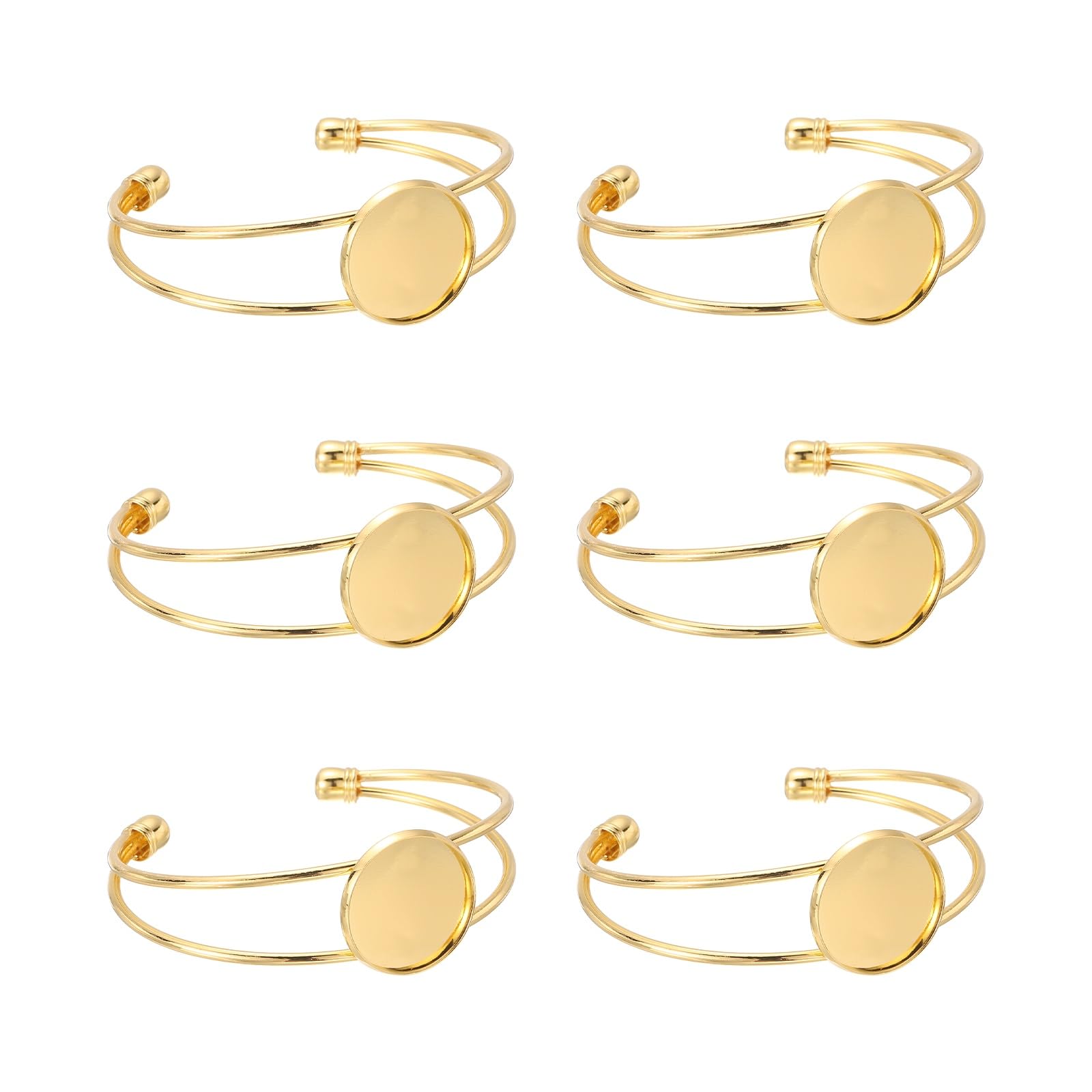 sourcing map 6 Pcs Bezel Tray Blank Bracelet Setting, 20mm Adjustable Round Tray Setting Blank Bangle for DIY Jewelry Making Crafting Bracelets, Gold