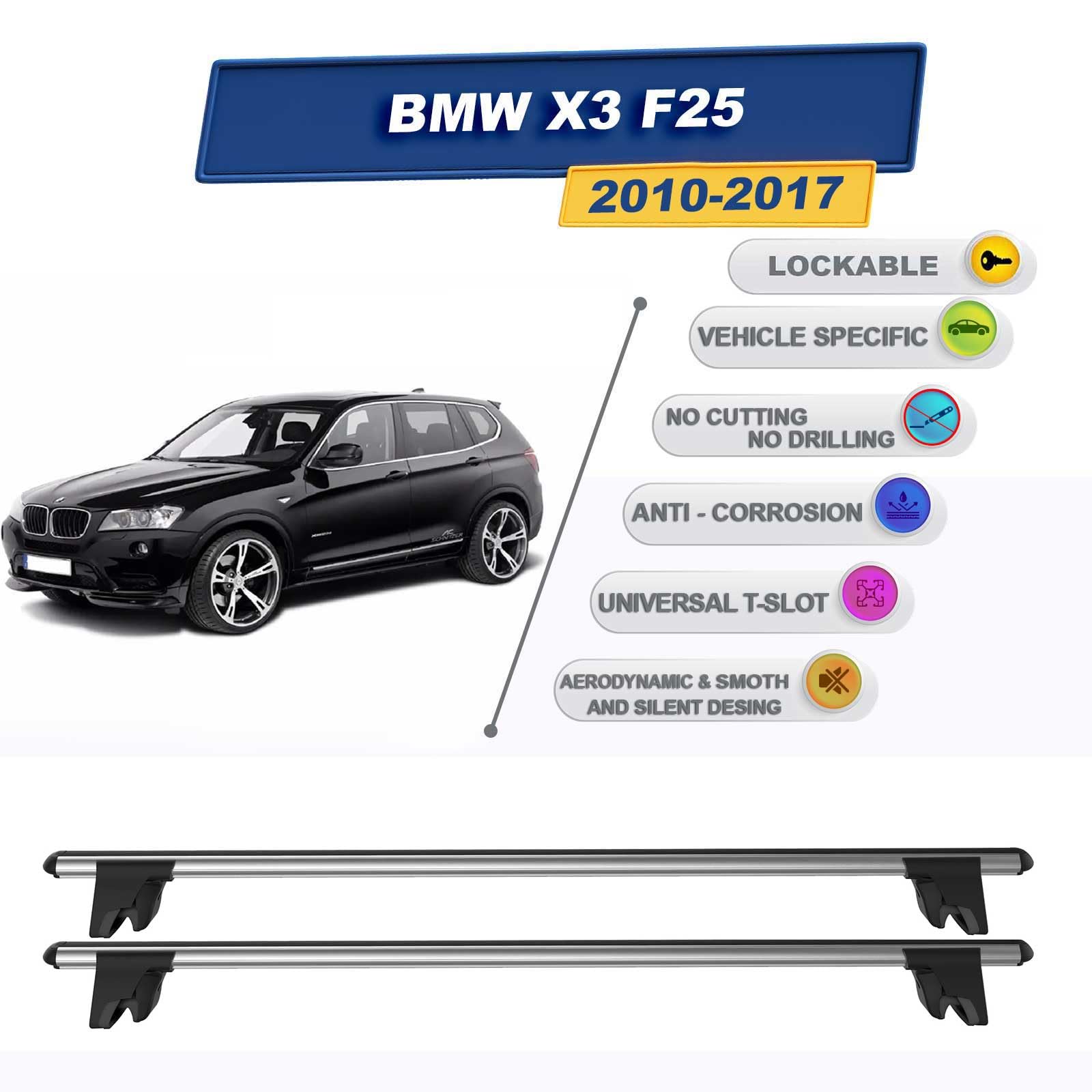 Barres De Toit Transversales Compatible Avec BMW X3 F25 2010-2017 Alu Noir ABE 2X