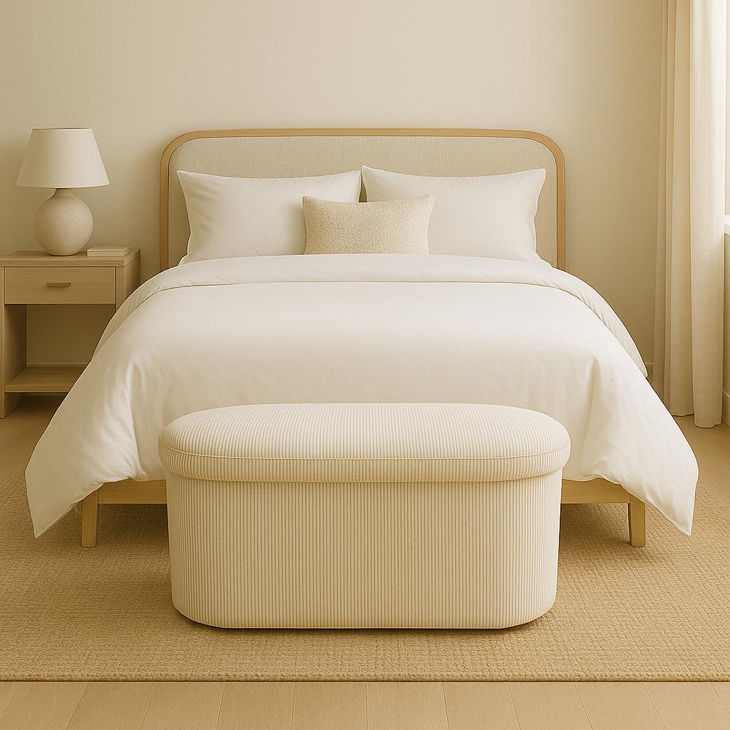 Puff Almacenaje Pana - Baul Almacenaje Dormitorio, Banco Zapatero con Asiento, Taburete Tocador, Puff Salon, Banco Recibidor, Taburete Almacenaje, Otomana, 76x38x38 cm, Blanco