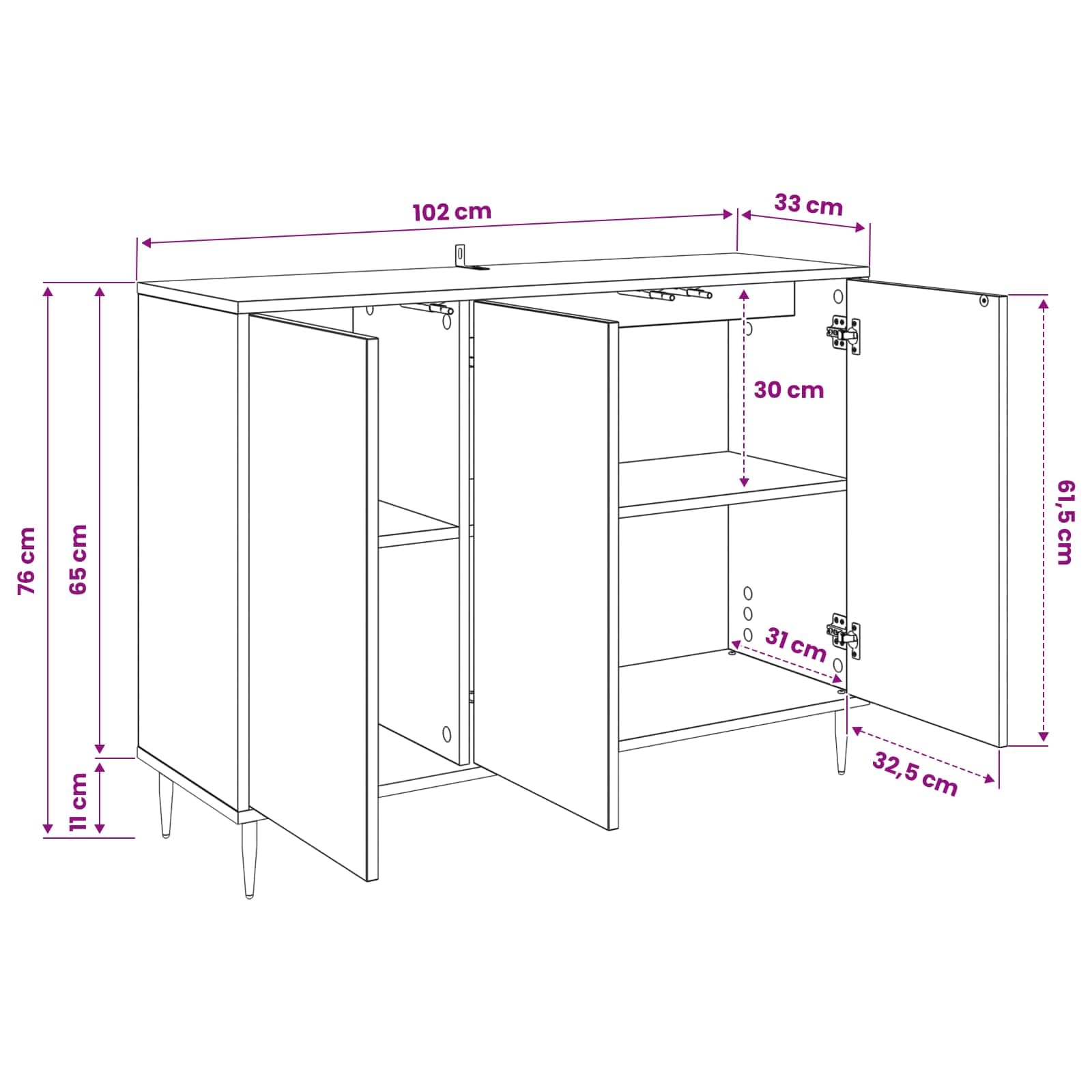 Credenza Aachen, rovere nero, 102 x 33 x 76 cm