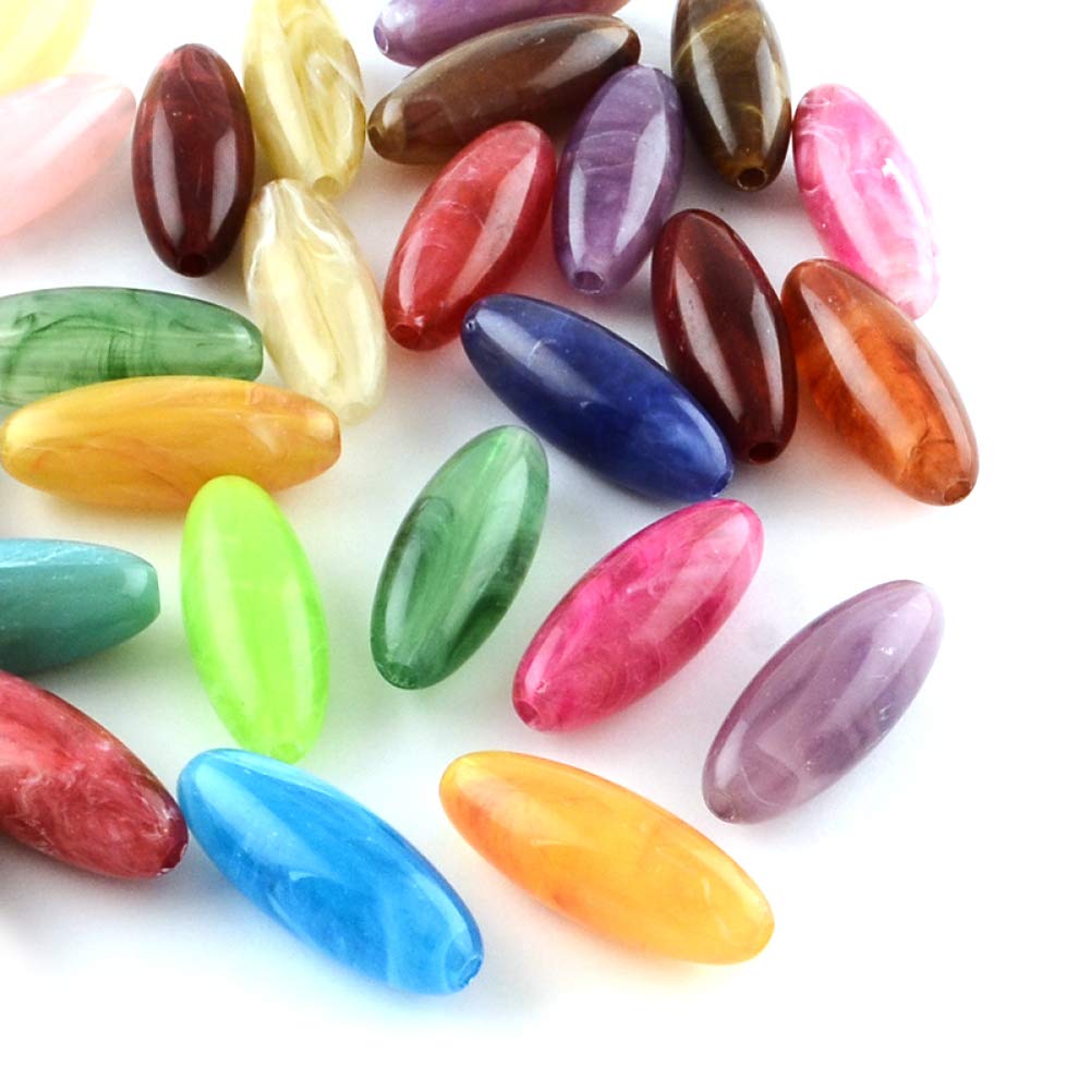 Pandahall 30pcs Random Mixed Acrylic Imitation Gemstone Beads 31x12mm Acrylic Linking Rings Hollow Oval Loose Spacer Beads for Jewelry Making