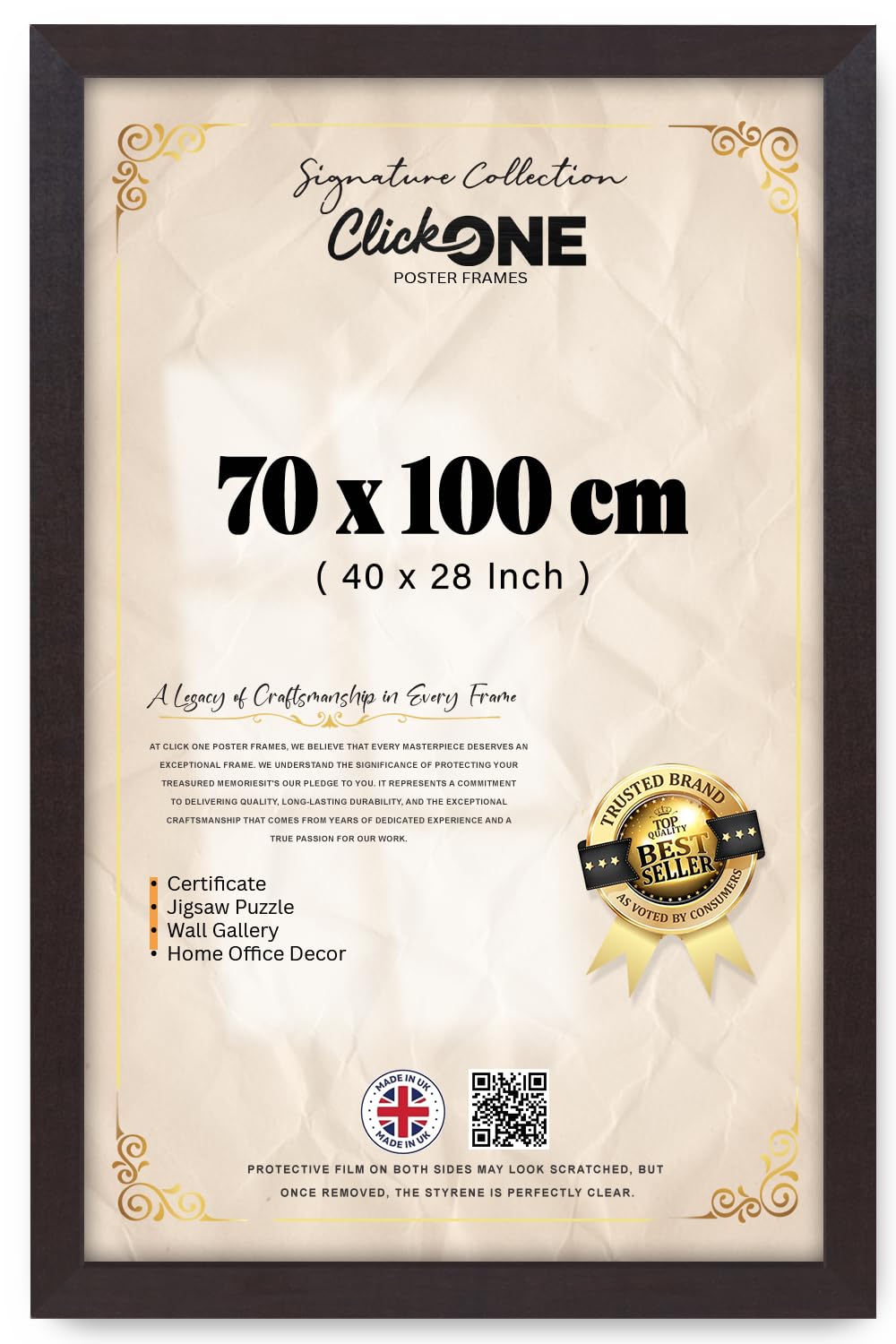 Click One 70 X 100 CM Solid Engineered Wood Poster Frame For Landscape And Portrait Display Wall Gallery Décor For Home And Office Mahogany Finish 40 X 28 Inch With Mounting Hardware