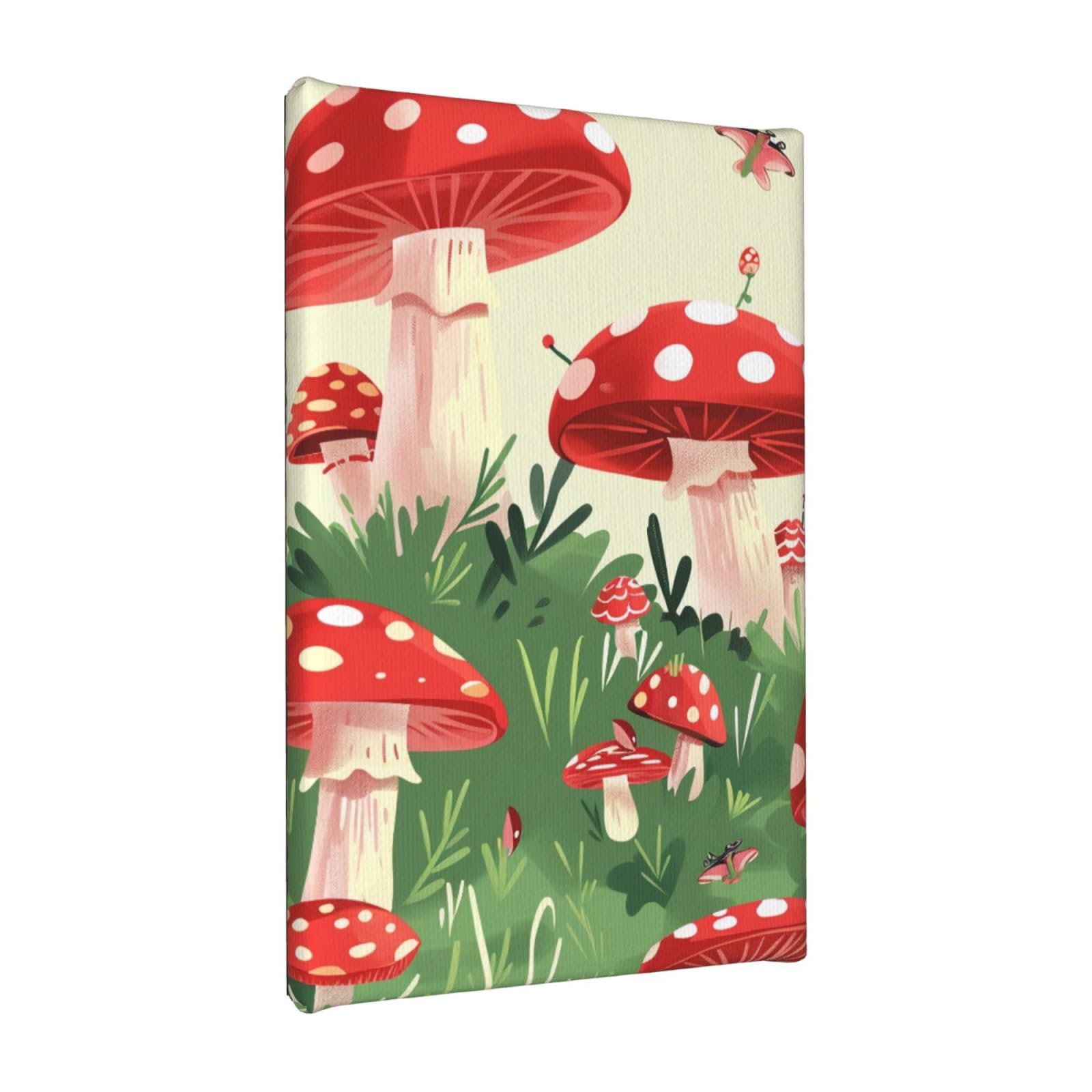 YKLJG Cartoon Mushrooms Printed Wall Art Canvas Painting 20x30 CM Wooden Framed Picture Painting Artwork Prints for Bedroom Kitchen Home Office Decor