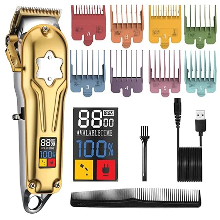 Professional Hair Clippers for Men,IPX7 Waterproof T-Blade Hair Trimmer for Hair Cutting,Cordless Hair Clippers for Men Haircut Barbers Grooming Kit LED Dispaly USB Rechargeable with Rainbow Combs