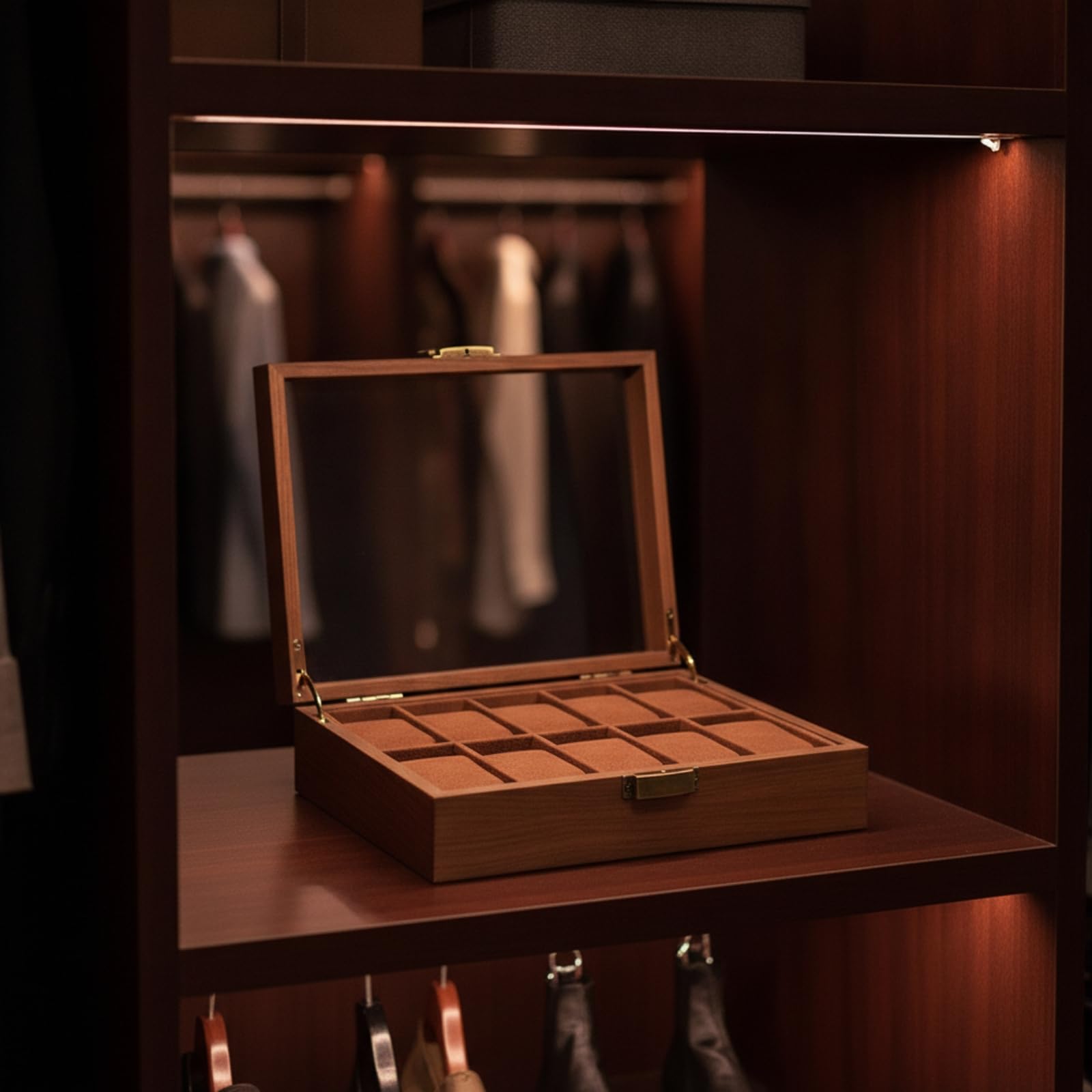 Organizer per Orologi Interno Imbottito | Antigraffio, Scatola Portaorologi con Finestra in, Robusto, Portaorologi da Esposizione, per Comò, Stile 6