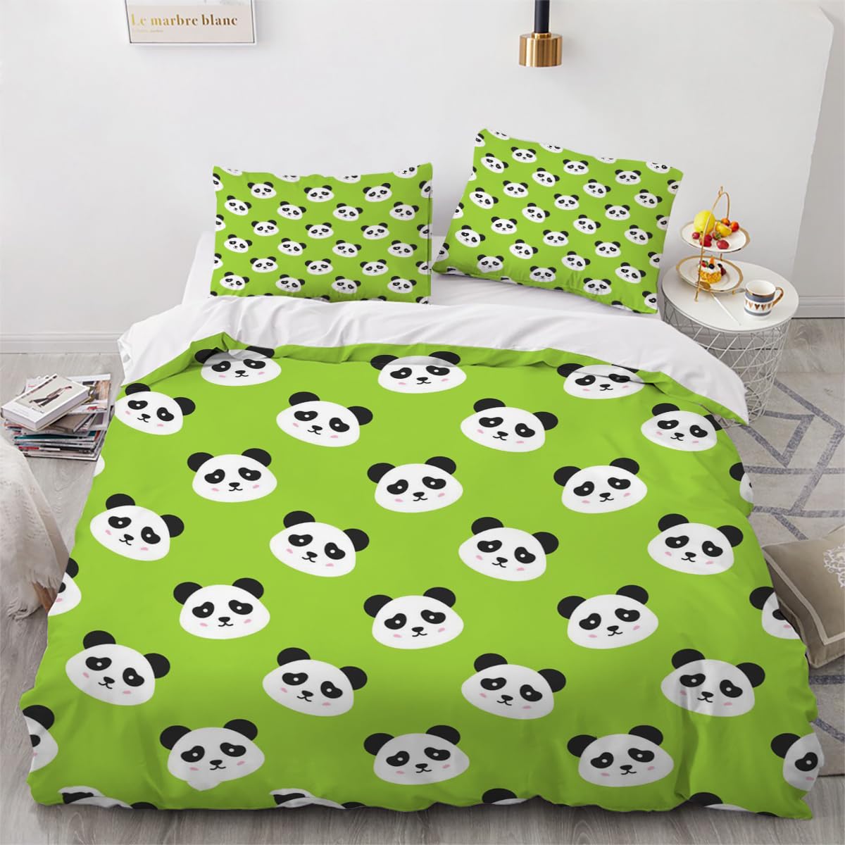 Parure de lit panda 200x200 cm avec 2 taies d'oreiller HABEAT en microfibres