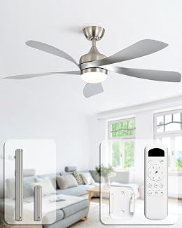 Sofucor 52 Inch Ceiling Fans with Lights and Remote, Outdoor Ceiling Fan with Light 6-Speed 3 CCT 3-Timer, Modern Low Profile Ceiling Fan 5 Blade Reversible DC Motor for Living Room Bedroom Patio