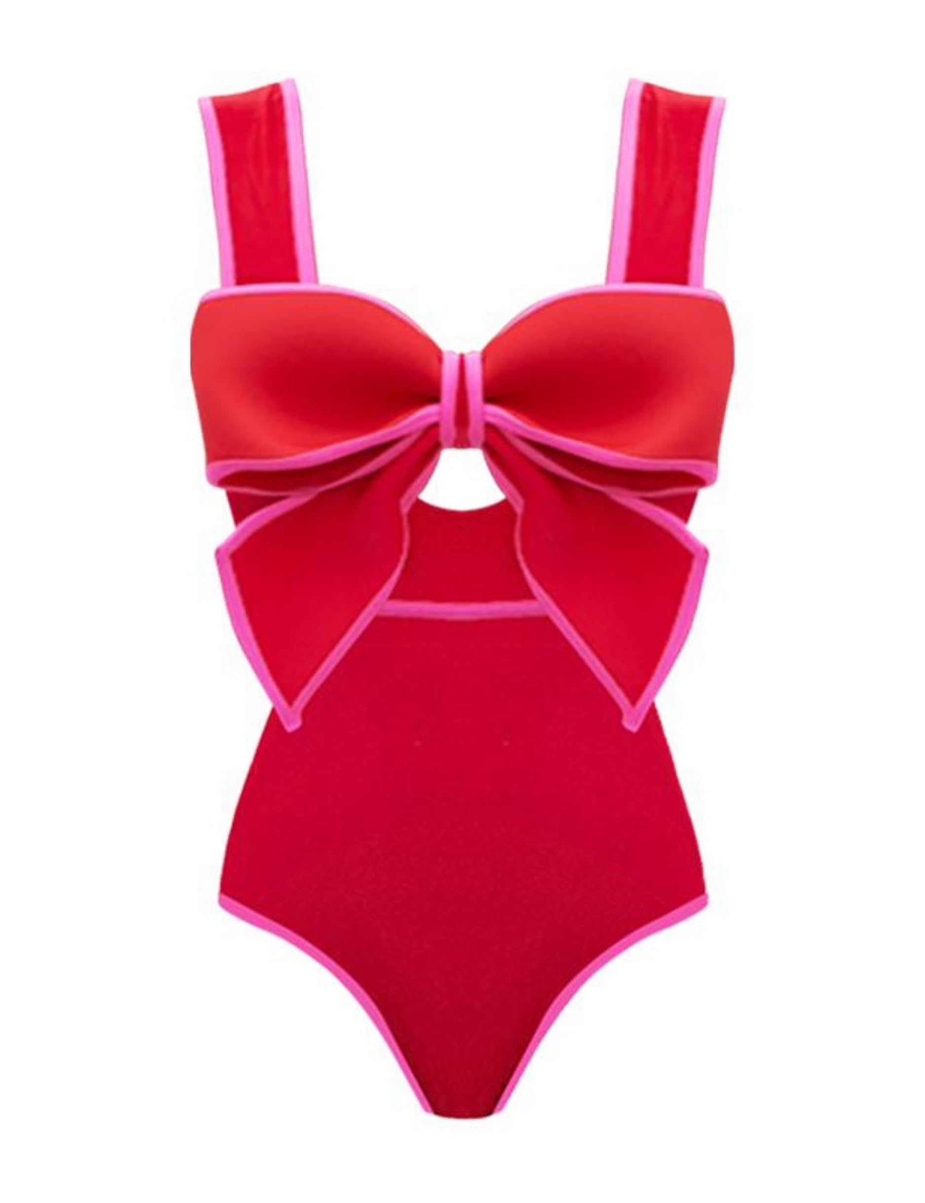 FLAXMAKERBow Front Cut Out Color Block One Piece Swimsuit and Skirt