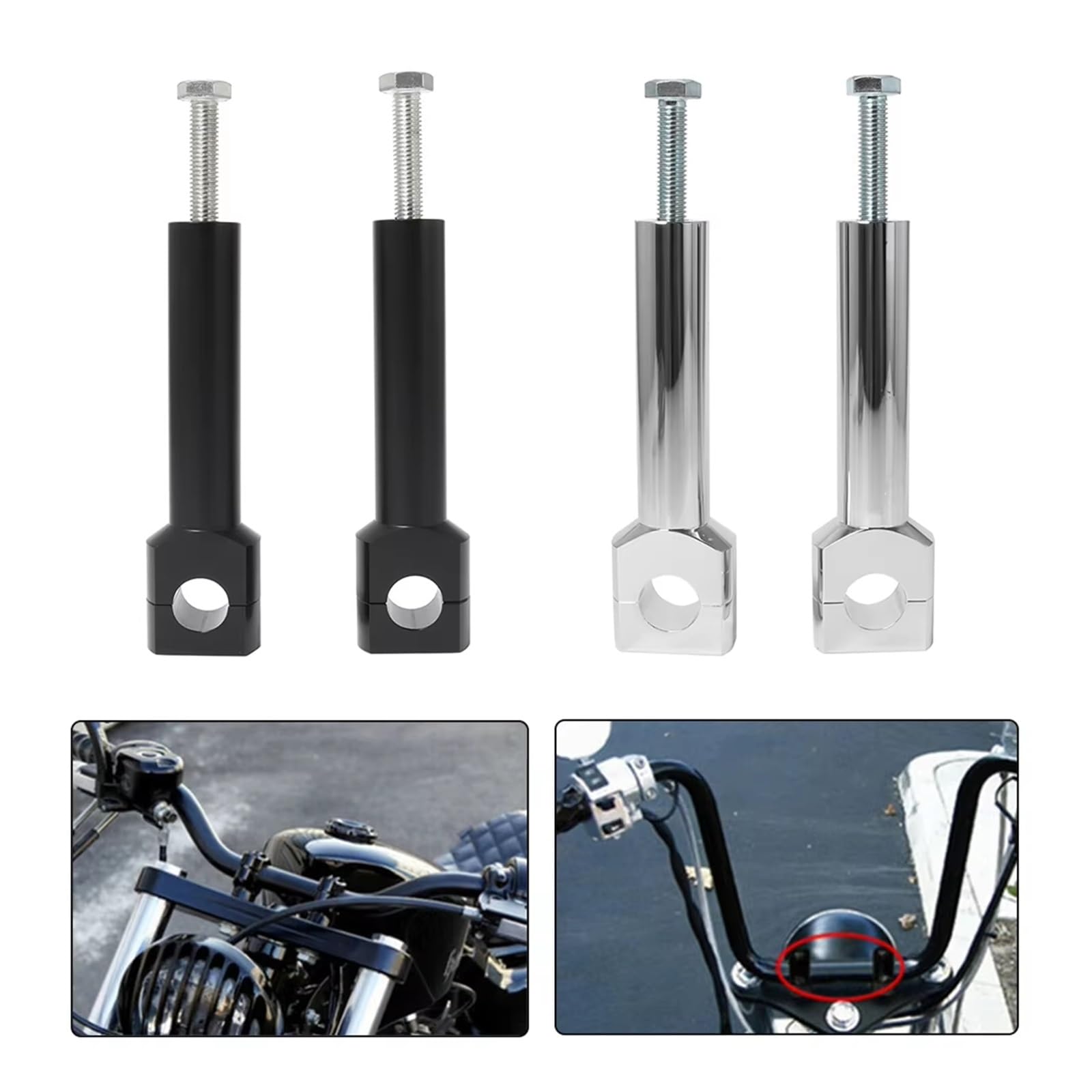 Alzas Manillar Accesorios para Motocicletas Aluminio Negro/Cromado Elevador Manillar Universal para Motocicleta Adaptador Abrazadera para 22/25 Mm(25MM Black)