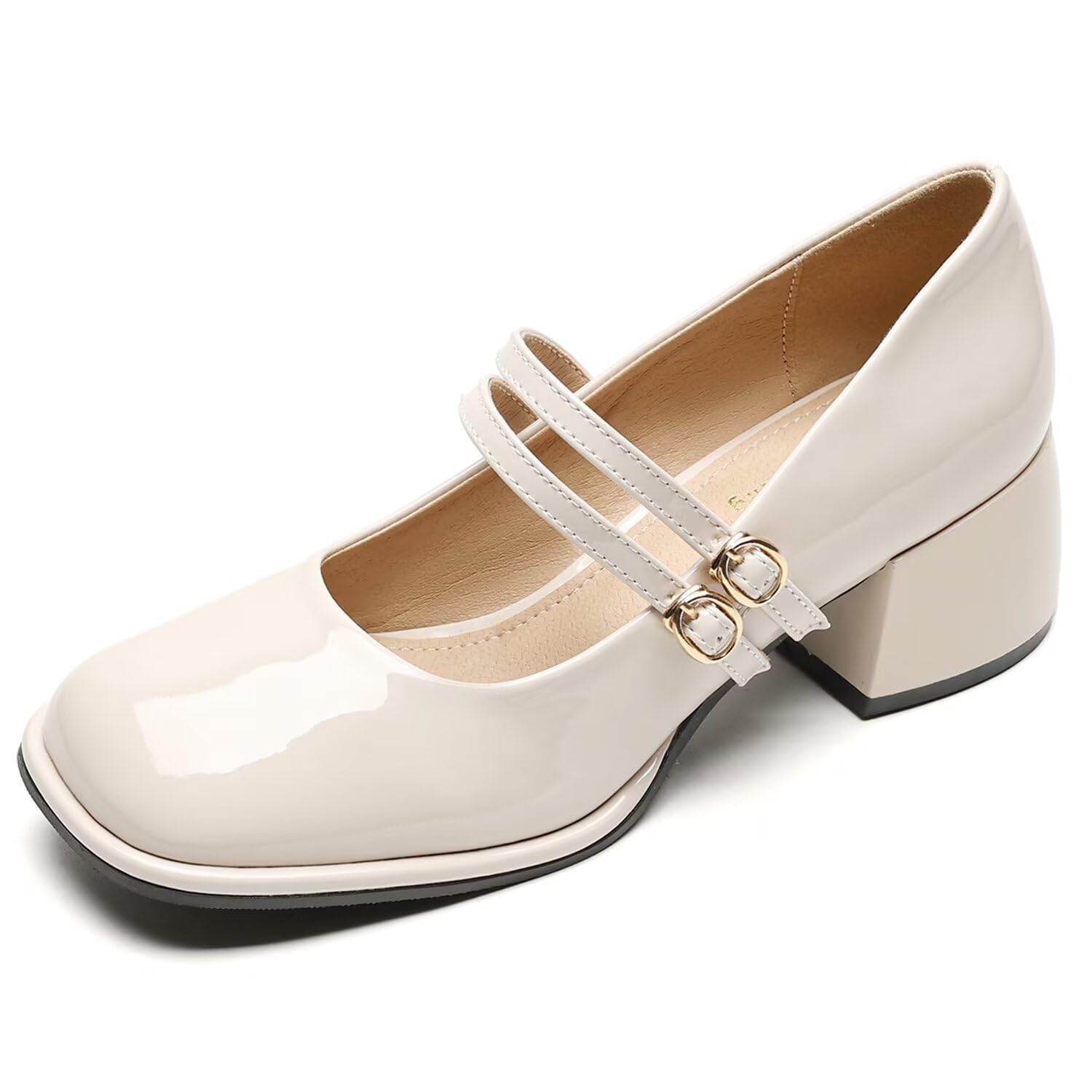 Hee grand Vintage Mary Jane Shoes Chunky Heels for Women Square Toe Adjustable Strap Pump PU Leather Brogue Work Heels Dress Shoes