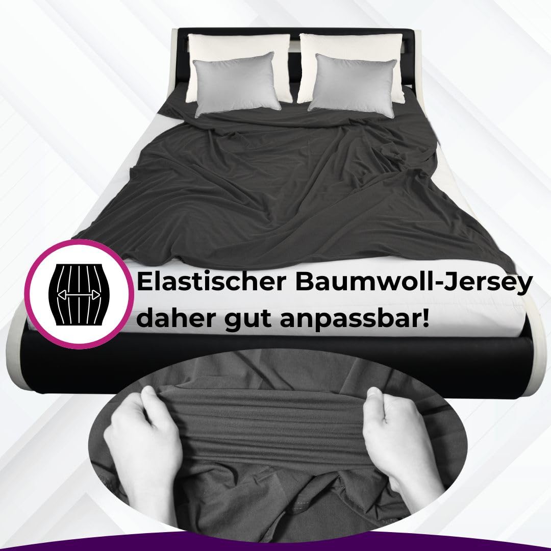 Jersey Glatte Bettlaken 120 x 200 cm ohne Gummizug Anthrazit - Elastische, einfarbige Baumwolle Haustuch - Klassische Hotel Bettücher ohne Spanngummi Laken