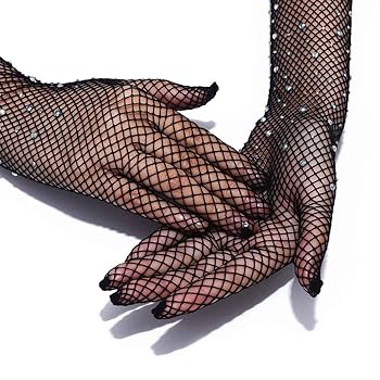 小物 CFCL Fluted Glitter Gloves XMMSWDLA Rhinestone Fingerless Fishnet Gloves 80s Fishnet