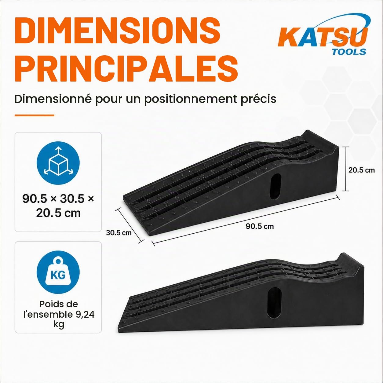 KATSU Rampes de Voiture en Plastique, Extra Larges, 2 Pièces Rampes de Garage Robustes pour Levage de Véhicules Automobiles Atelier Service et Réparation de Voiture 161920