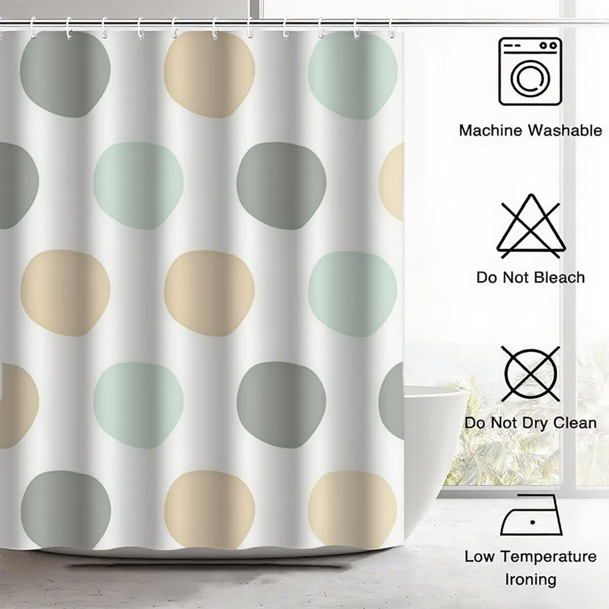 Duschvorhang 240x200 cm, Duschvorhang Weiß Muster, Tupfen Shower Curtains mit 12 Plastik Duschrollo Haken, Duschvorhänge mit Gewicht Waschbar Wasserdicht Stoff Polyester für Badewanne Badezimmer -3047