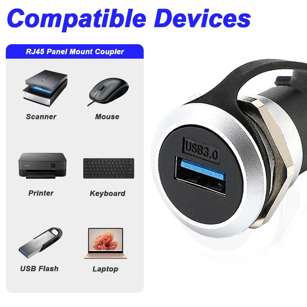 2 Connettori USB 3.0 Femmina-Femmina Impermeabili IP68, M20, Per Montaggio A Pannello, Con Tappo Antipolvere, 5 Gbps, Adattatore Passante