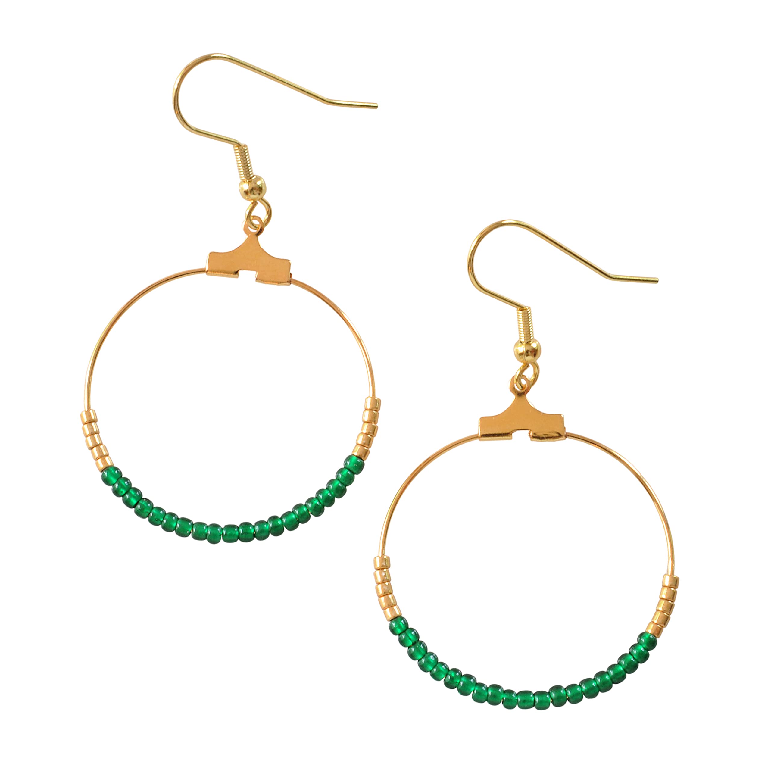Emerald Green Gold Small Bead Hoop Earrings for St Patrick's Day