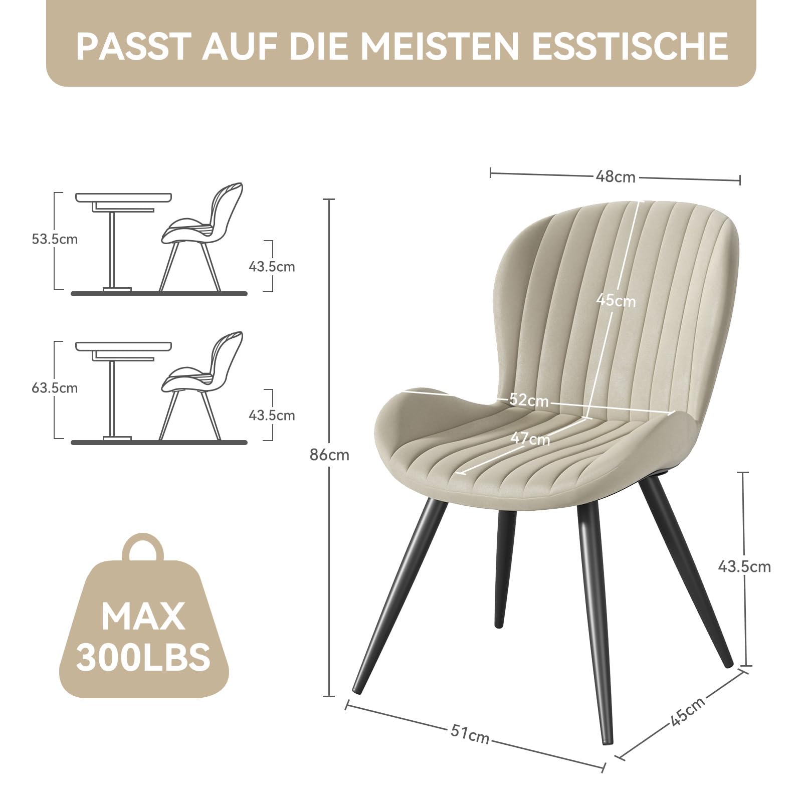 Hawthyhome Esszimmerstühle 4er Set Ergonomischer Stuhl Beige | Stühle Esszimmer,Polsterstuhl mit Wasserdichtes Material & Metallbeine,Küchenstuhl für Esszimmer,Wohnzimmer,Balkon,Büro