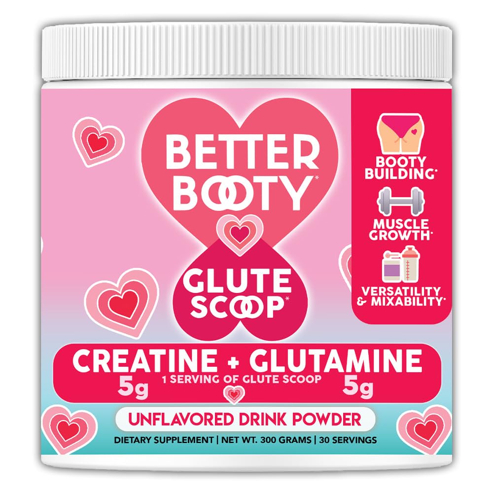 Better Booty Glute Scoop, Creatine for Women Creatine + L’Glutamine Amino Acid, Perfect Drink Mix Supplement, Unflavored (300 Grams, 30 Servings)