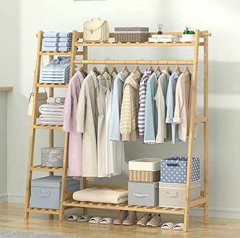 【特価セール】ハンガーラック 天然竹製 ワードローブ クローゼット コートハンガ クローゼット ワードローブ コートハンガー オープンラック 天然