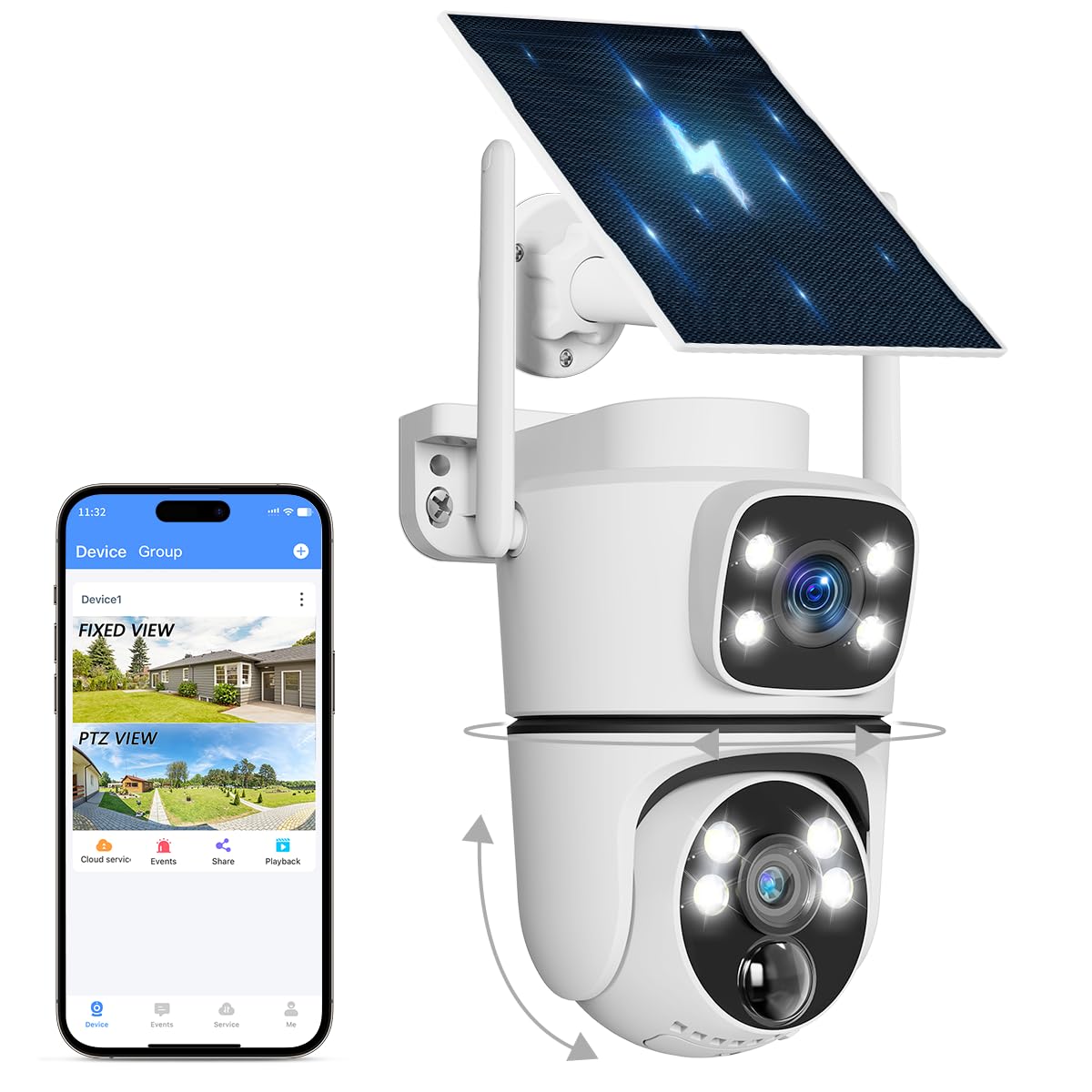 4MP Dual Lens PTZ Solar Wireless Security Camera Outdoor WiFi Cameras 1pcs