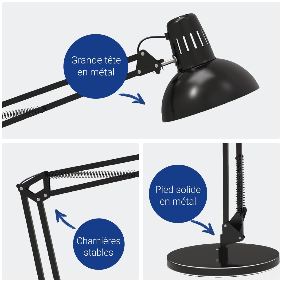MAUL Lampe de bureau MAULstudy noir E27 bras articulé métal
