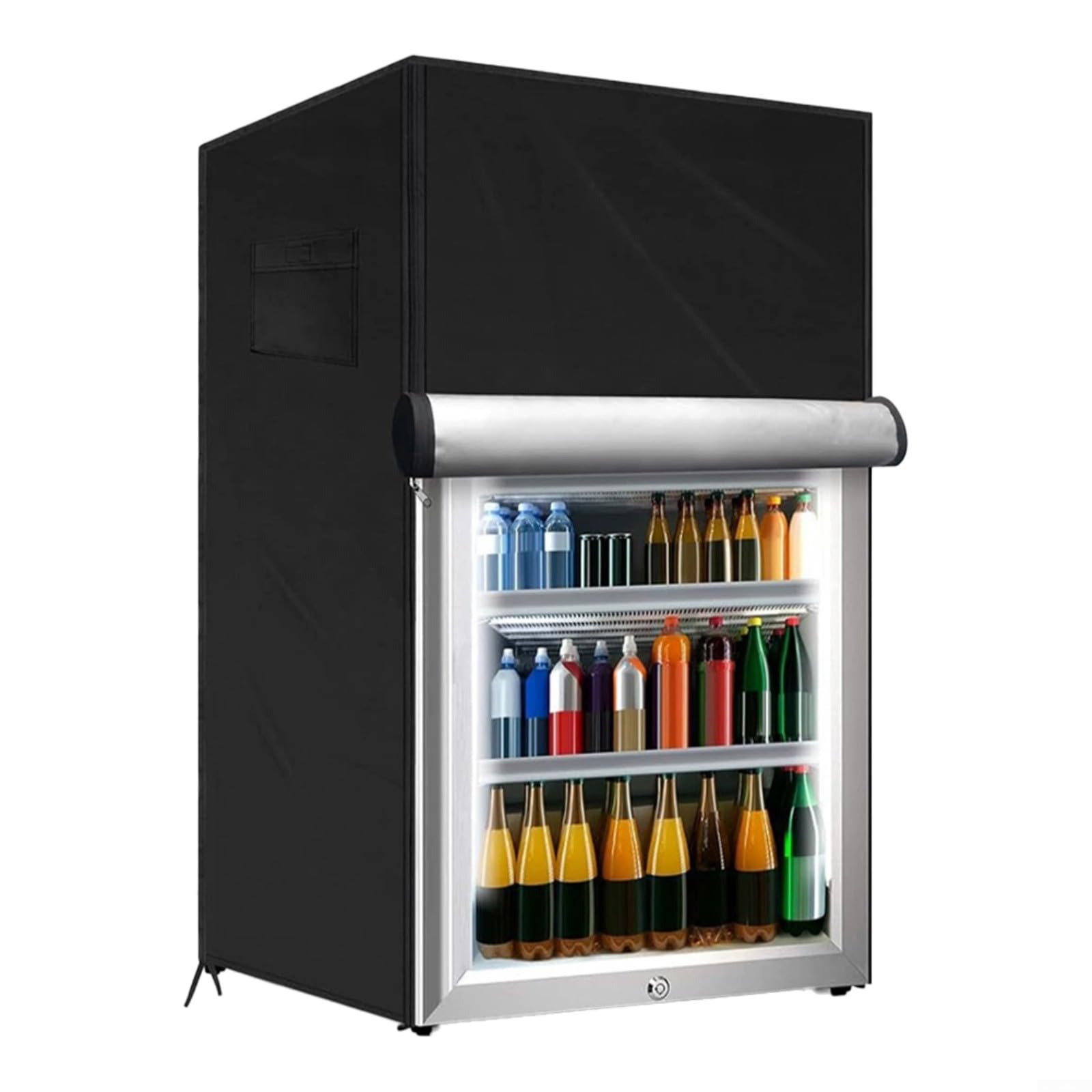 RichVibe Strapazierfähige Outdoor-Kühlschrankabdeckung aus 210D-Oxford-Gewebe mit wasserdichter Beschichtung, elastischer Saumkordel und Schnallenriemen für sicheren Sitz, zwei Front-Reißverschlüsse