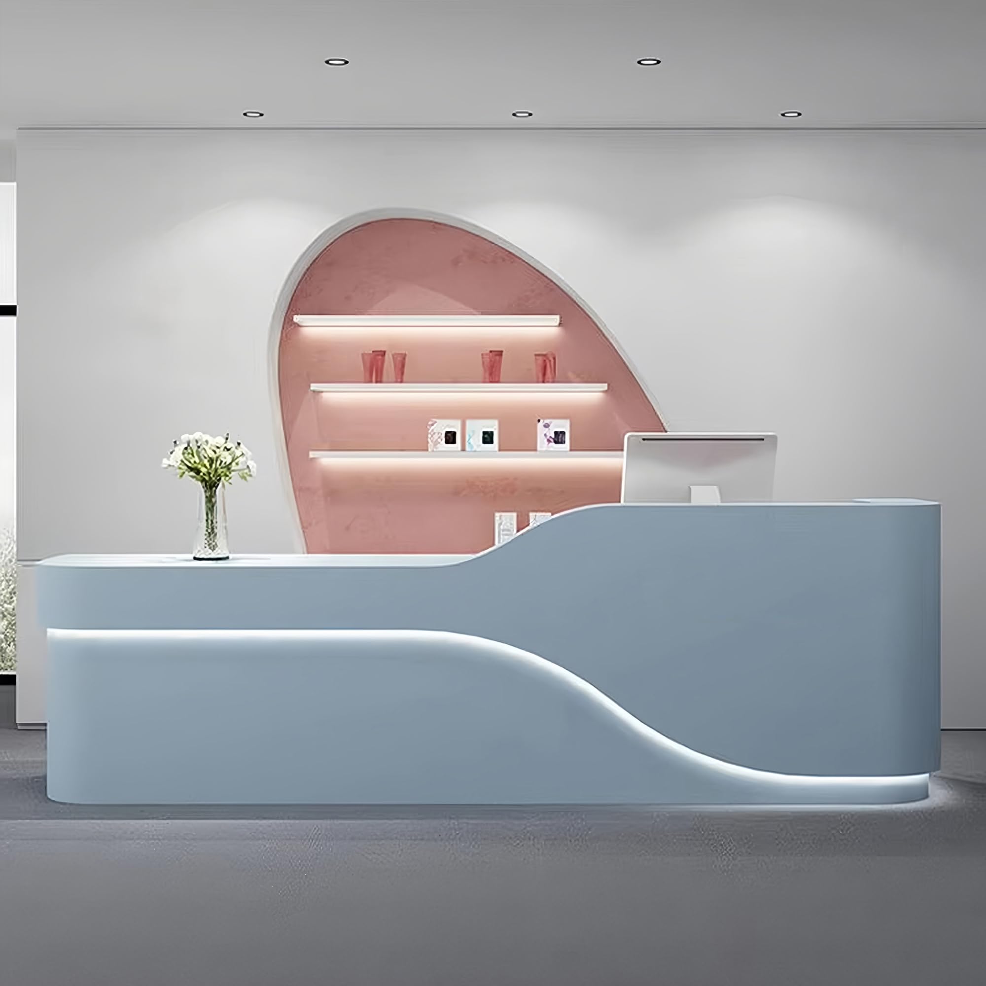 Compteur de caisse de réception de 172,7 cm, pas de montage nécessaire et expédié en une seule pièce, comptoir de vente au détail avec logo personnalisable pour magasin de vêtements, salon de beauté