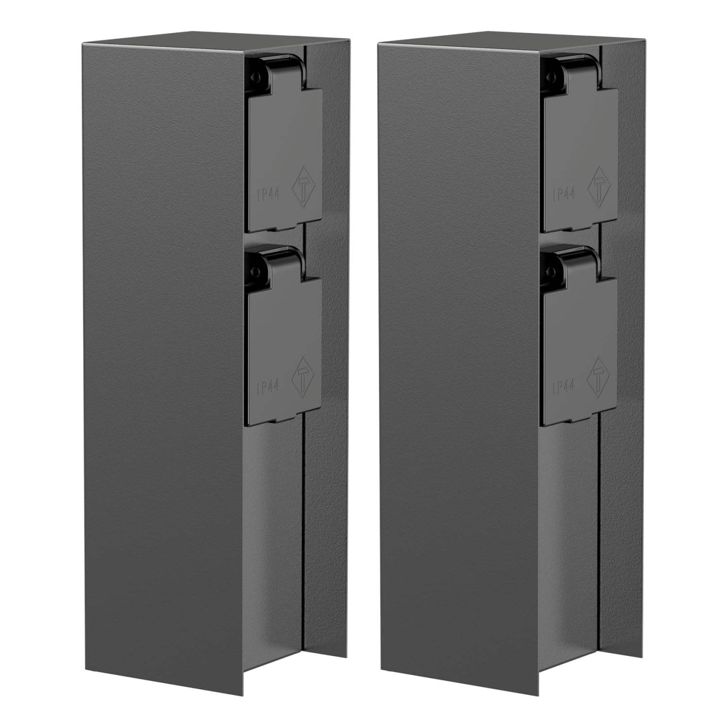 3 stuks tuincontactdooszuil POMI met grondpin voor buiten, IP44, 4-voudig, zwart, vierkant, 23cm