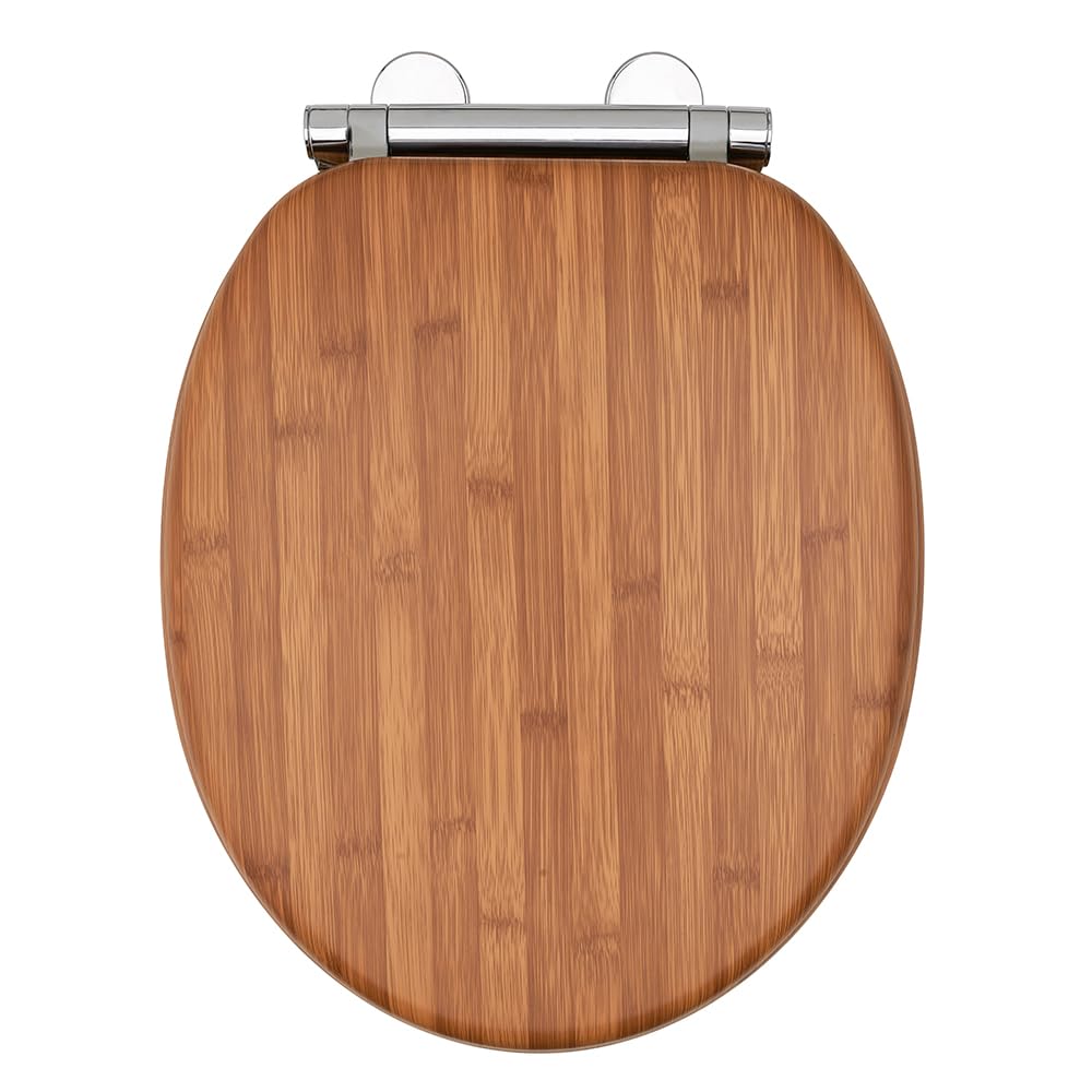 Aqualona Bamboo Aqualona® Luxury Soft Close Toilet Seat - Moulded Wood - Stainless Steel Slow Close Hinges - Click, Lift & Clean Technology ( Toilet Seat)
