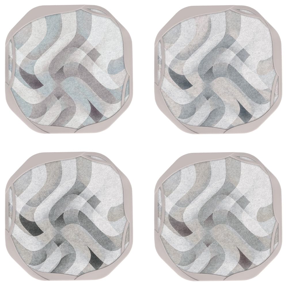 UMIRRO Cup Coasters for Drinks Absorbent, Unique Retro Grunge Texture, Cool Large Silicone Mats with Felt Inserts for Wooden Coffee Table, Non-Slip, Easy to Clean, Abstract Wavy Stripes, 4 Pack