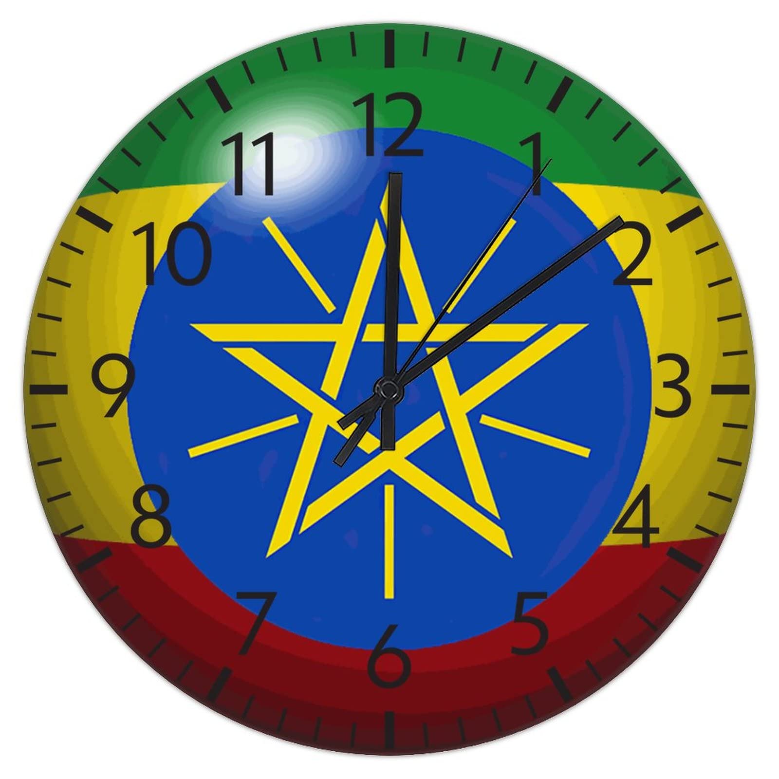 Horloge murale Éthiopie ronde en PVC de 30 cm muette à pile pour salon