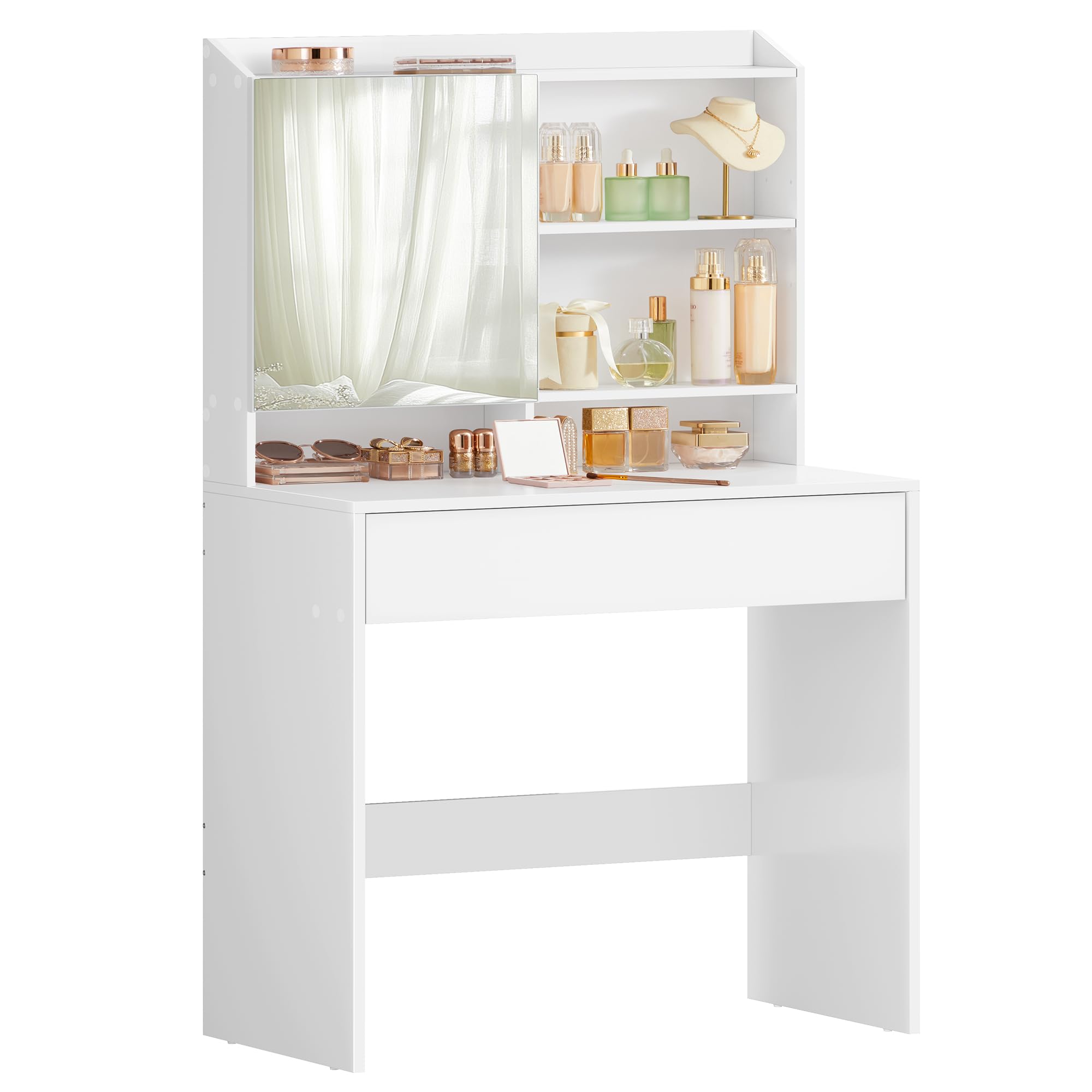 VASAGLE Collection - Dressing Table, Vanity Desk with Mirror and Drawer, Makeup Table, Adjustable Shelves, Modern Design, 40 x 70 x 135 cm, Cloud White KAILYN RDT118W01