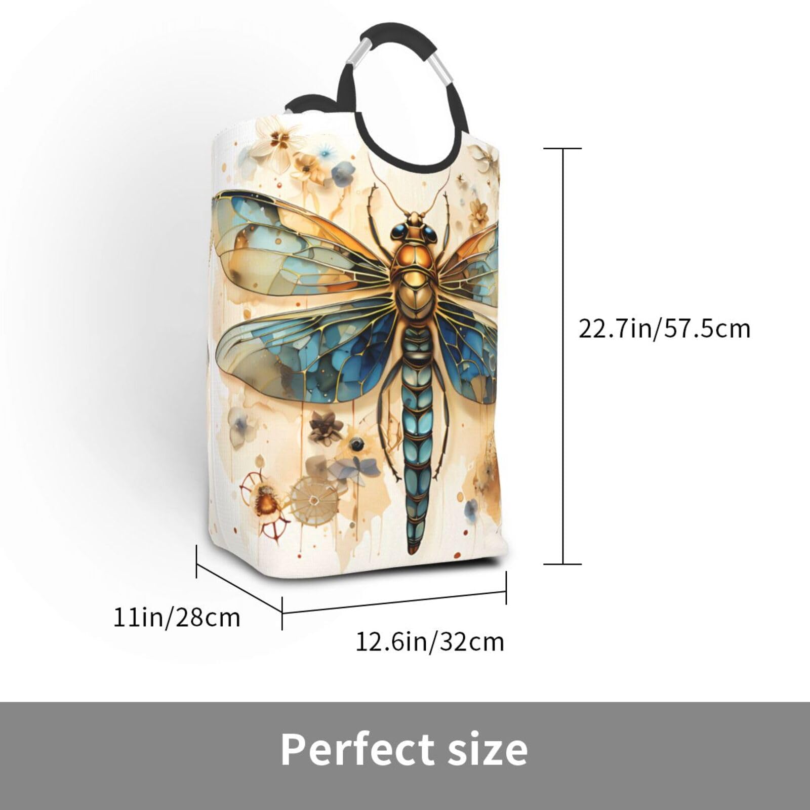 Goldene zarte Libelle auf gelbem Hintergrund, faltbar, quadratisch, 50 l, Wäschekorb für schmutzige Kleidung, geeignet für Waschküche, Schlafsaal, Schlafzimmer