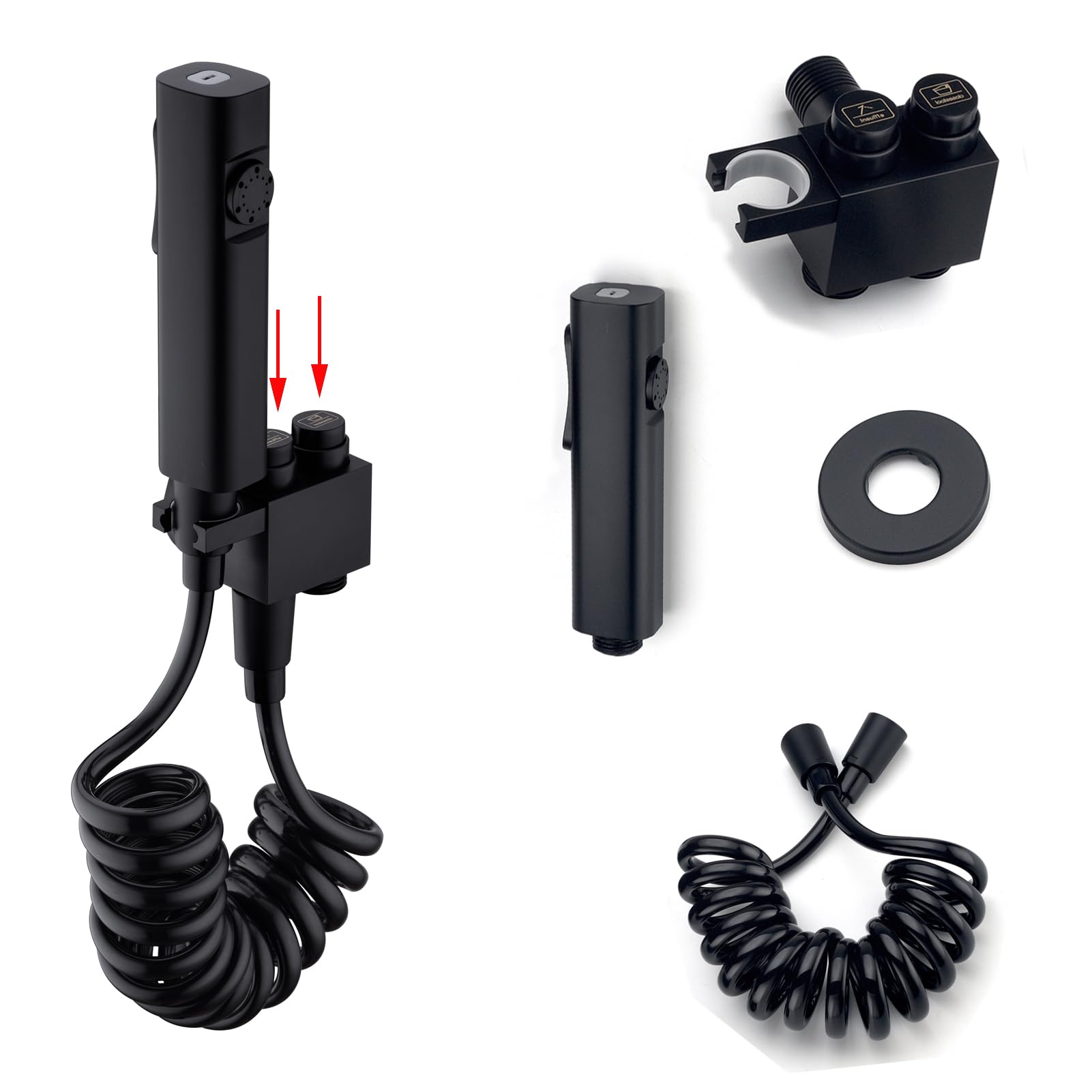 Jincrop Bidet Sprayer for Toilet 1 in 2 Out, Matte Black Handheld Sprayer Bidet Attachment with Double Control Valve Retractable Spring Hose for Feminine Wash, Cloth Washer, Pet Shower